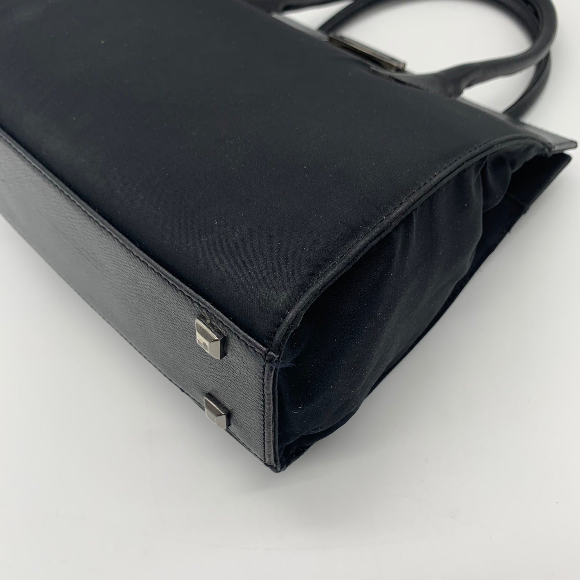 Donna Karan Black Satin &amp; Embossed Leather Trim Crossbody Tote
