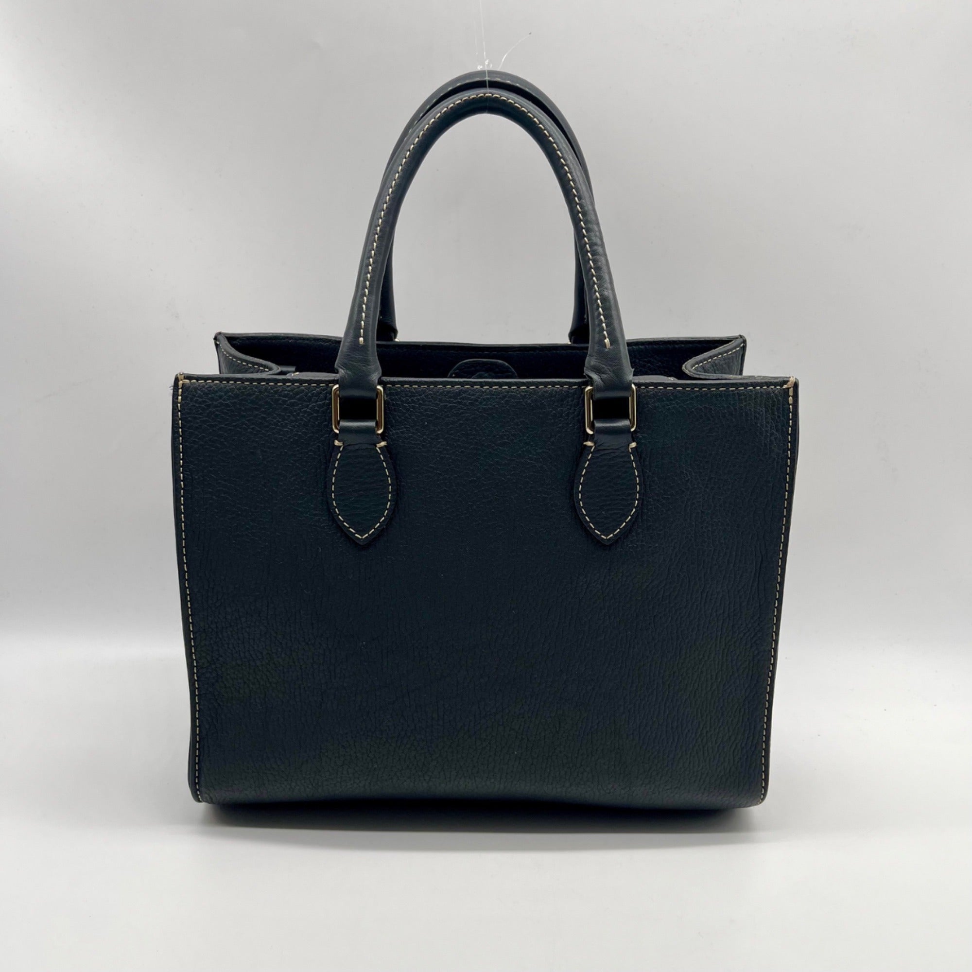 Dooney &amp; Bourke Dark Gray Pebbled Grain Leather Belmar Janine 30 Satchel Bag