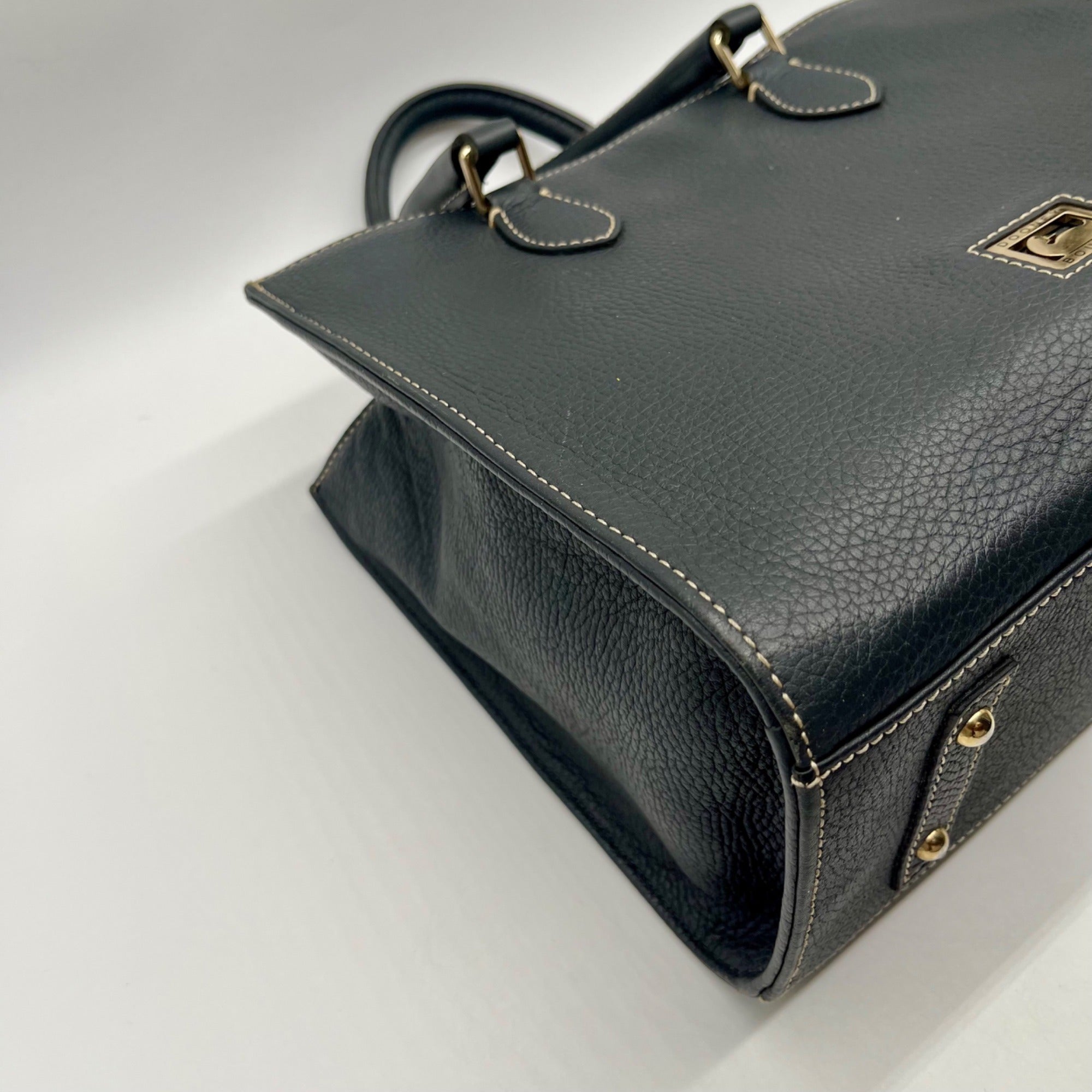 Dooney &amp; Bourke Dark Gray Pebbled Grain Leather Belmar Janine 30 Satchel Bag