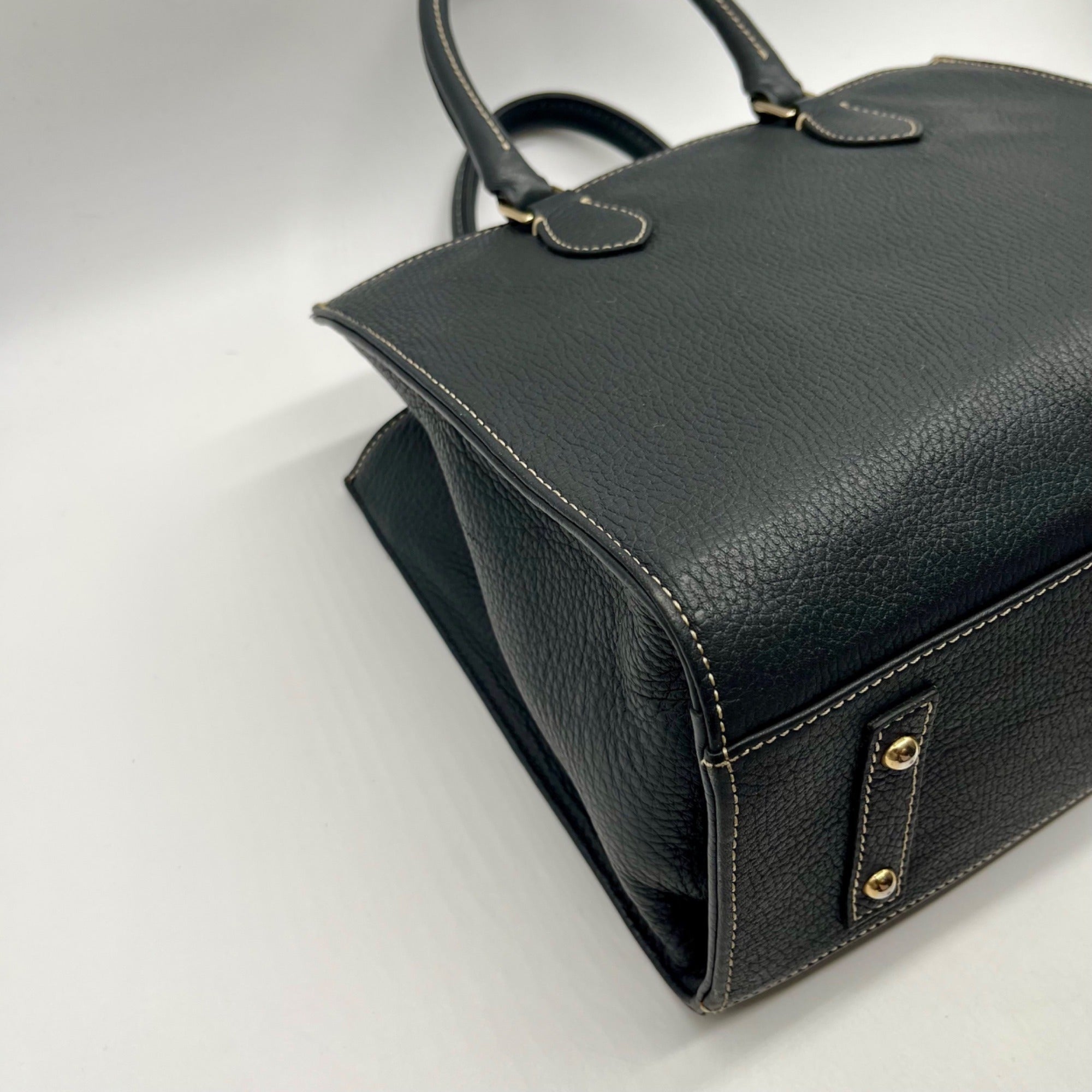 Dooney &amp; Bourke Dark Gray Pebbled Grain Leather Belmar Janine 30 Satchel Bag
