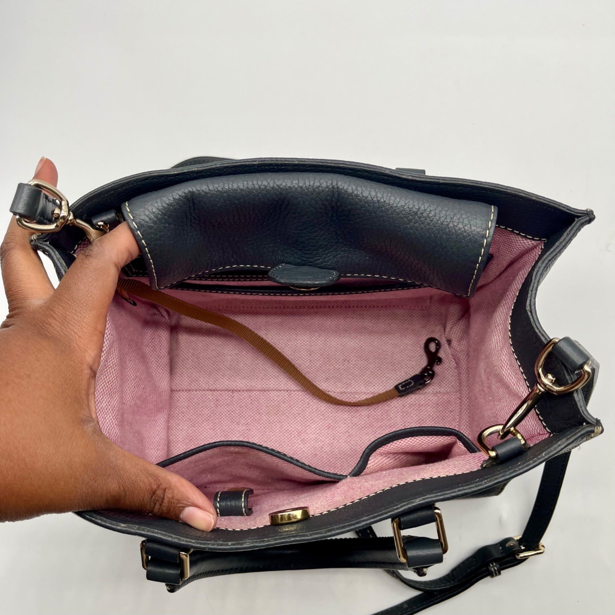 Dooney &amp; Bourke Dark Gray Pebbled Grain Leather Belmar Janine 30 Satchel Bag