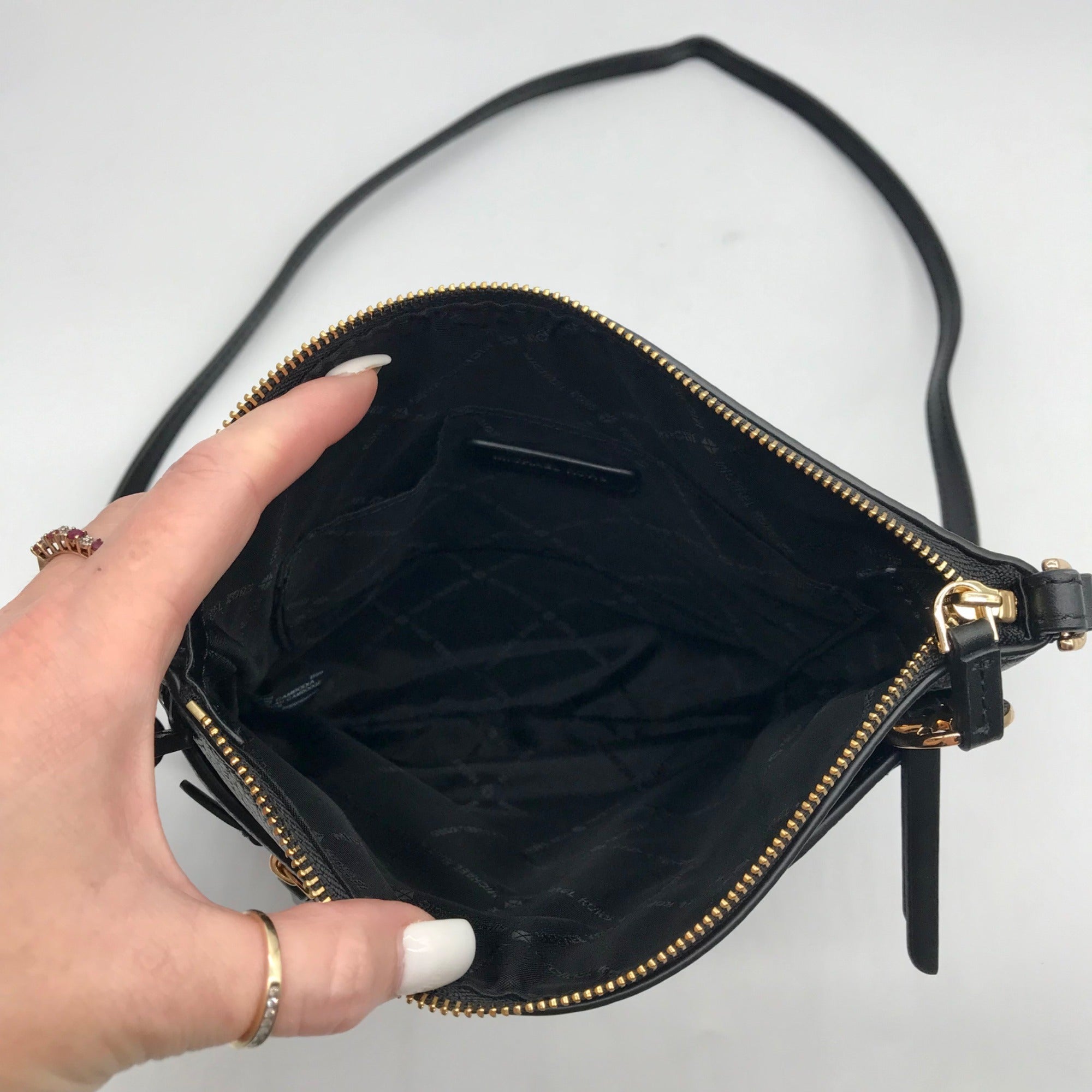 Michael Kors Black Flat Leather Crossbody Bag