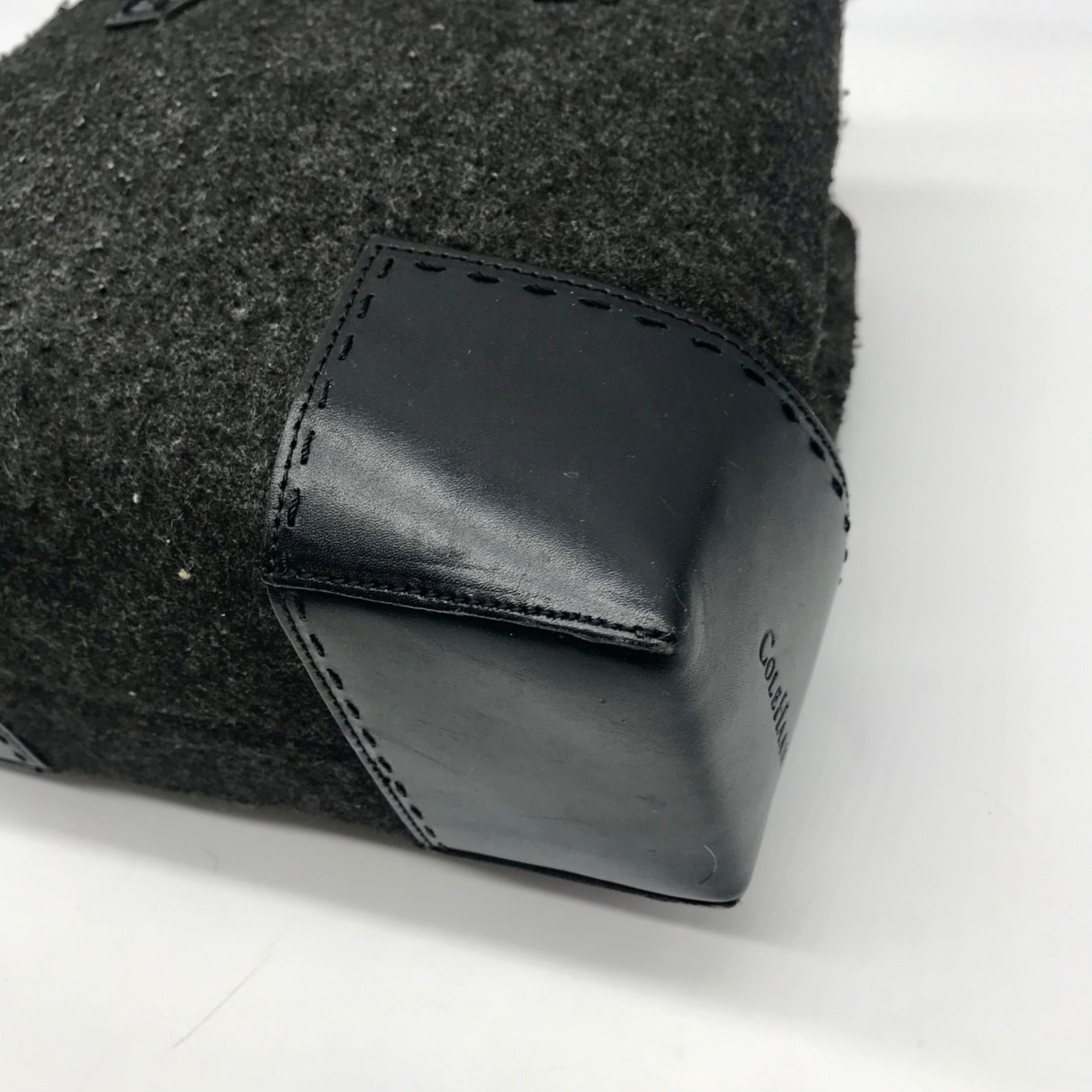 Cole Haan Black Wool Rabbit Fur Leather Tote Bag