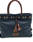 Dooney & Bourke Dark Blue Pebble Grain Tassel Tote