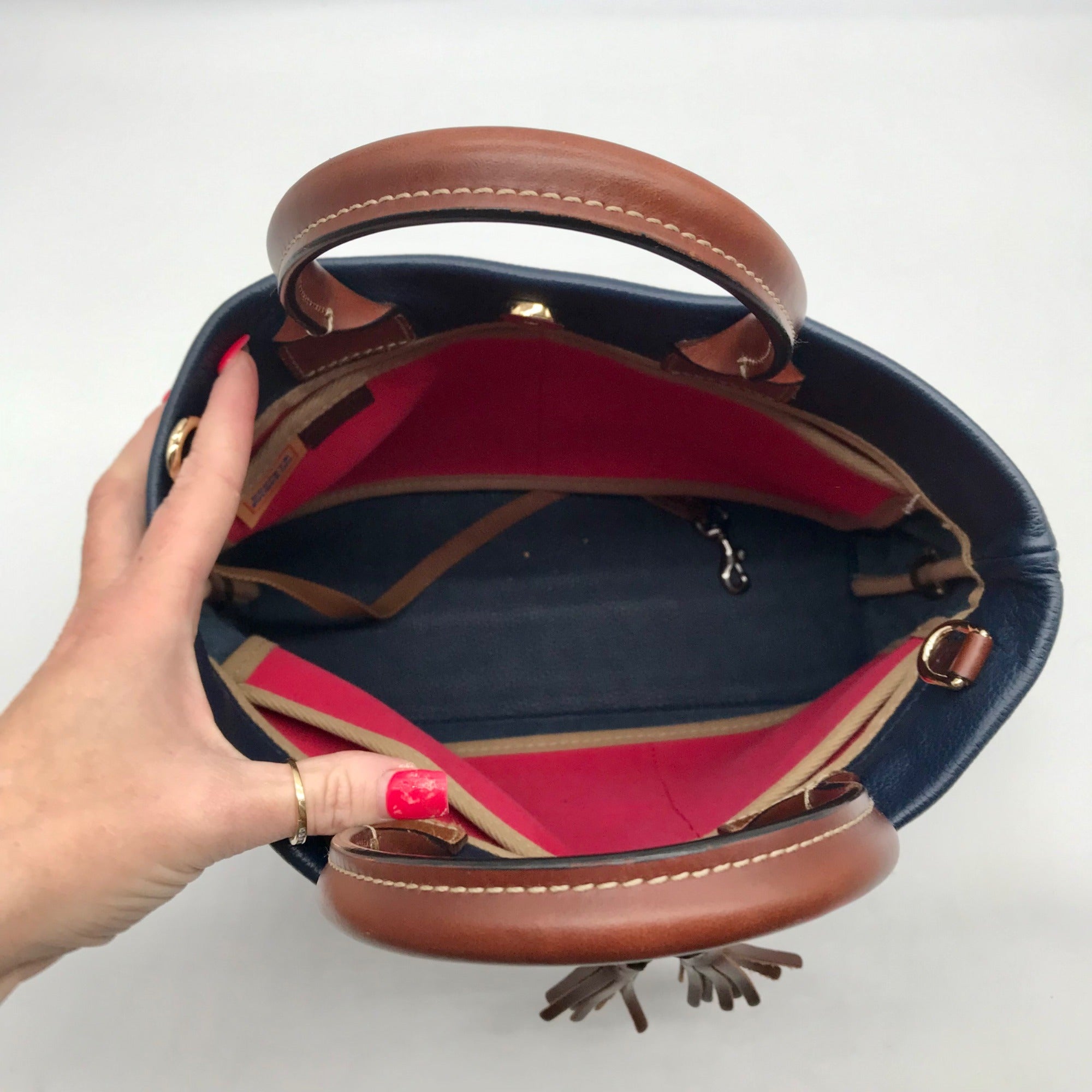 Dooney &amp; Bourke Dark Blue Pebble Grain Tassel Tote