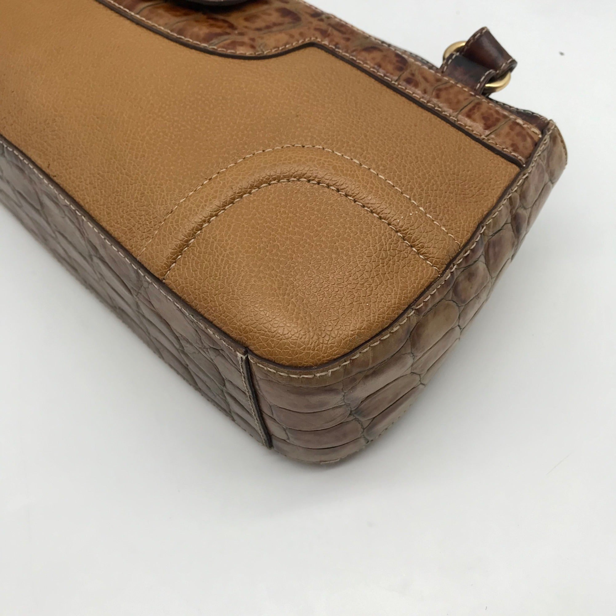 Brahmin Brown Crocodile Embossed Leather 25th Anniversary Edition Shoulder Bag