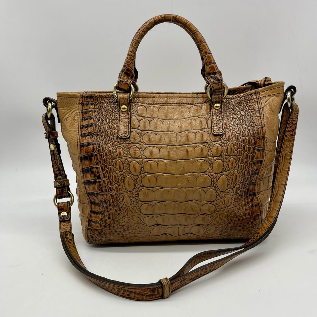 Brahmin Brown Croc-Embossed Leather Arno Satchel