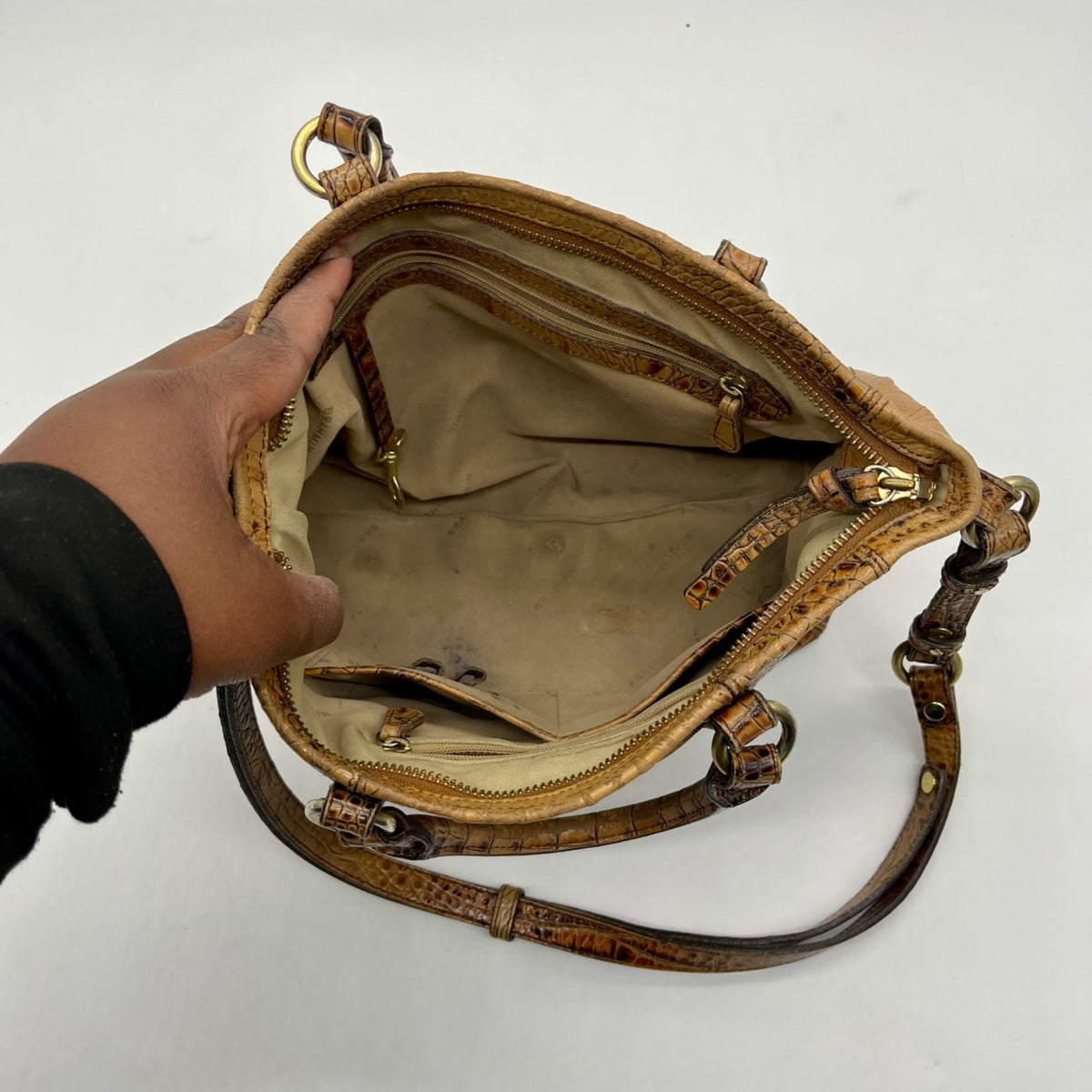 Brahmin Brown Croc-Embossed Leather Arno Satchel