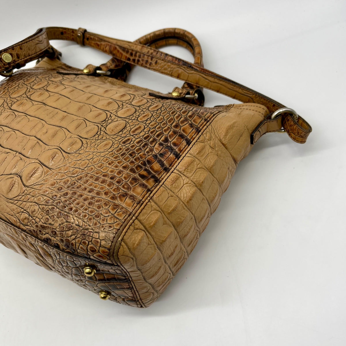 Brahmin Brown Croc-Embossed Leather Arno Satchel