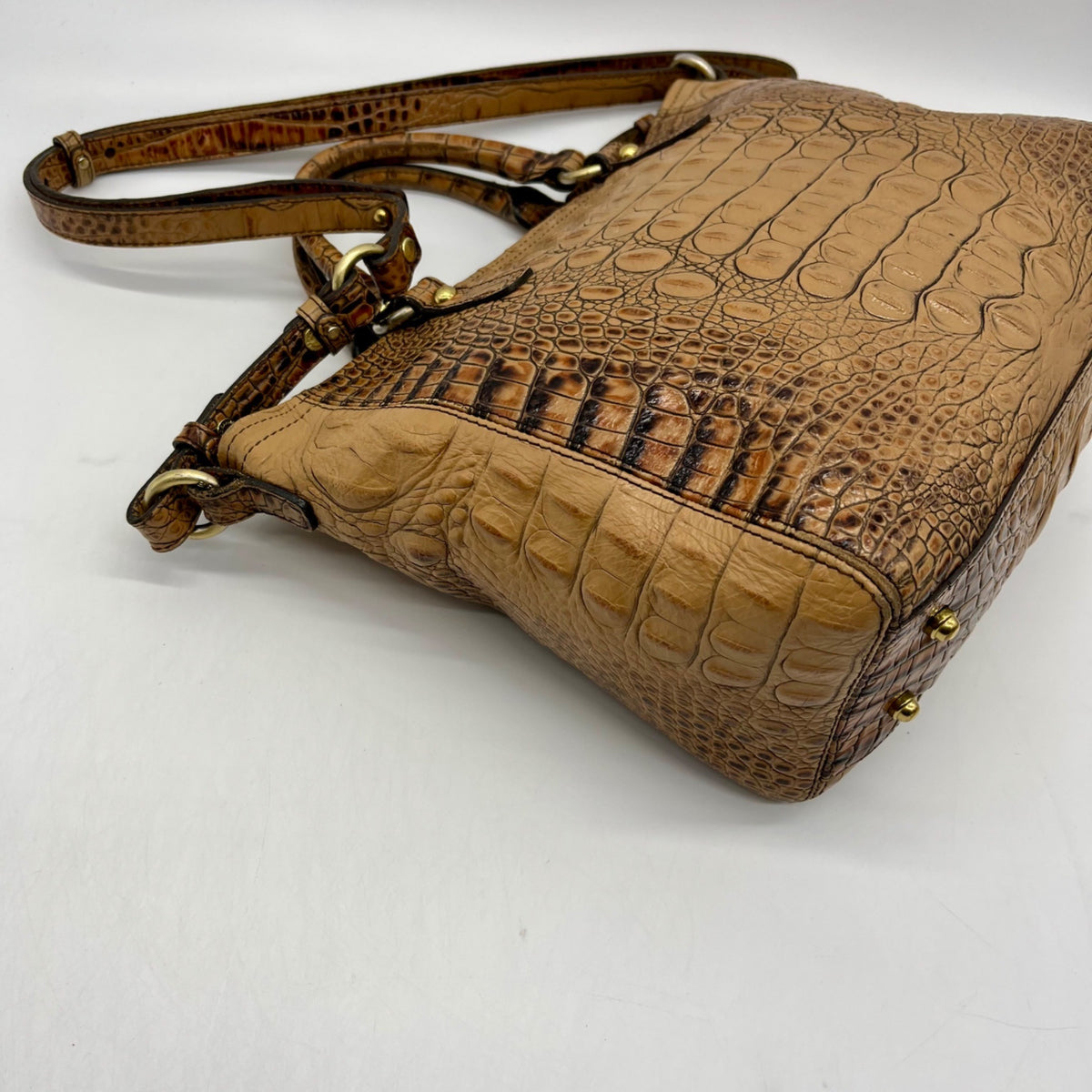 Brahmin Brown Croc-Embossed Leather Arno Satchel