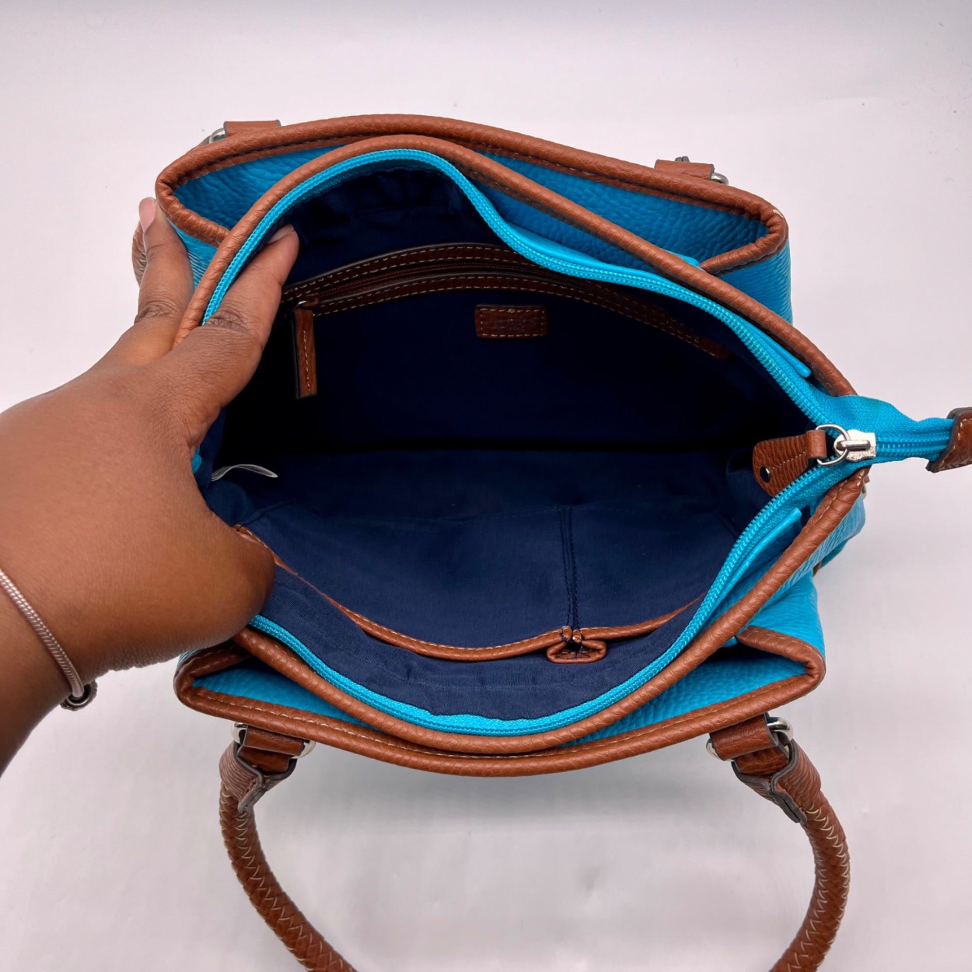 CHAPS Blue Faux Leather Tote Bag