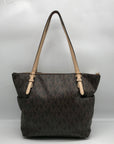 Michael Kors Brown Coated Canvas Jet Set East West Tote Bag