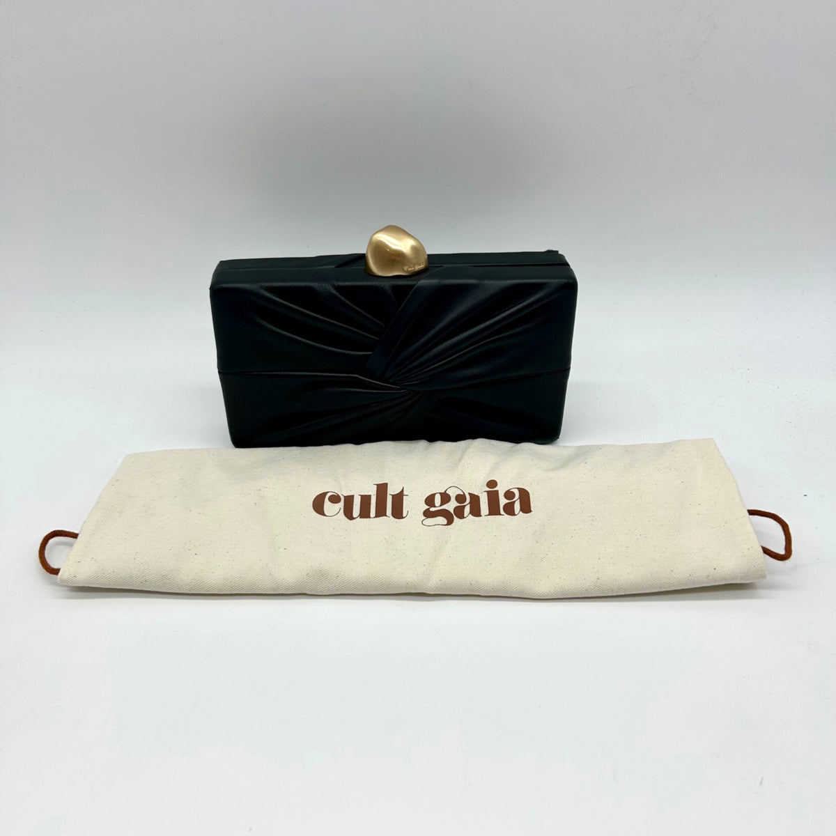 Cult Gaia Lisse Black Fabric Leather Clutch