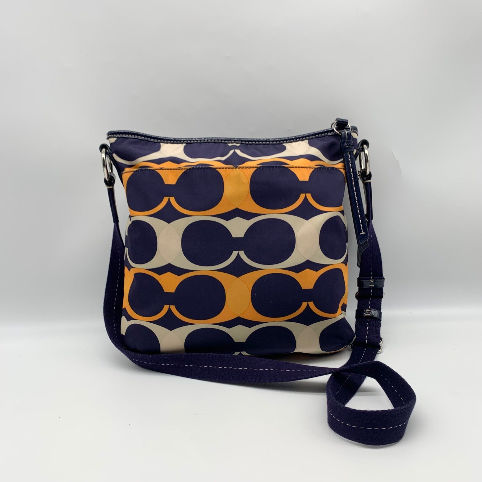 Coach Yellow &amp; Navy Linear Signature Crossbody F23920