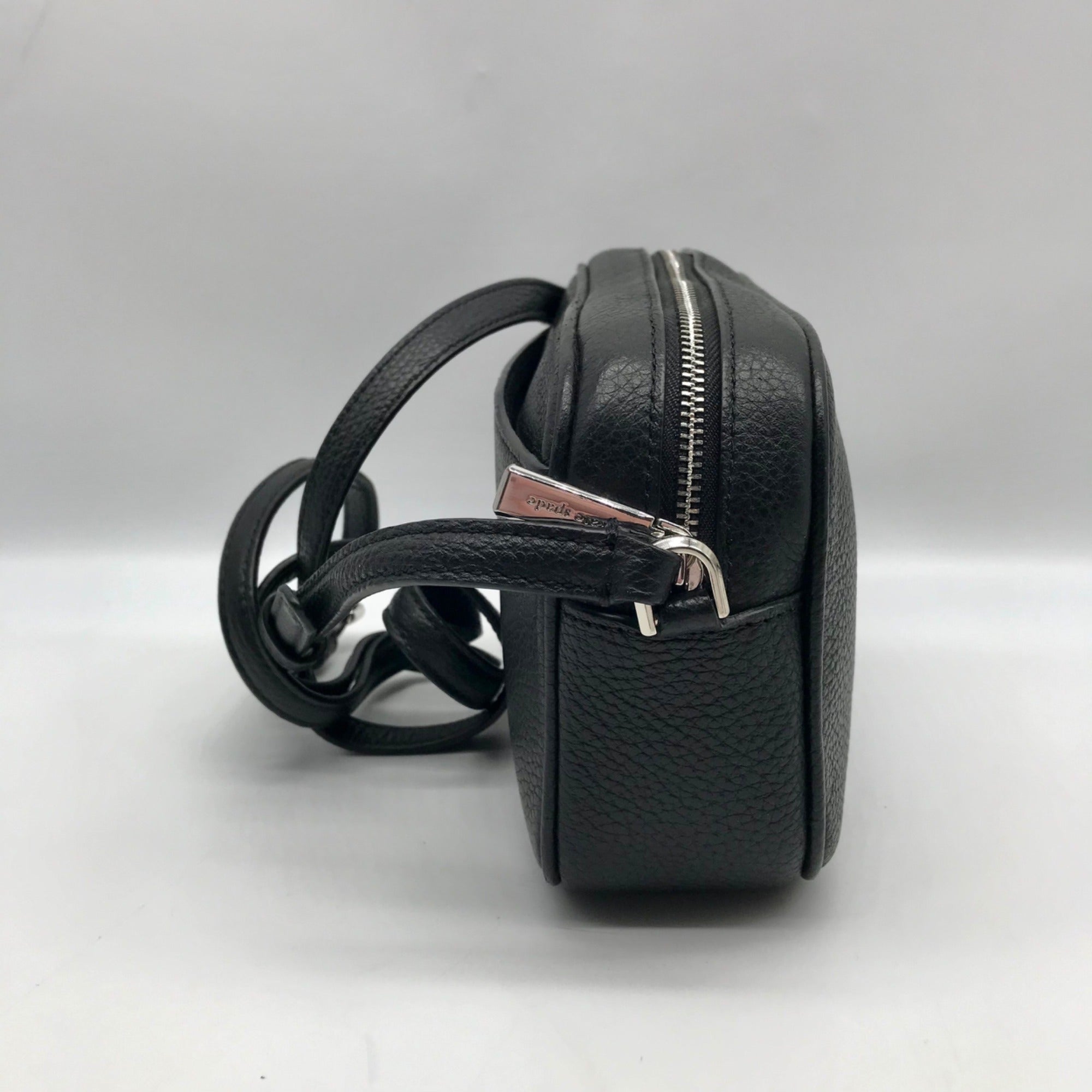 Kate Spade Black Leather Glitter On Mini Camera Crossbody Bag