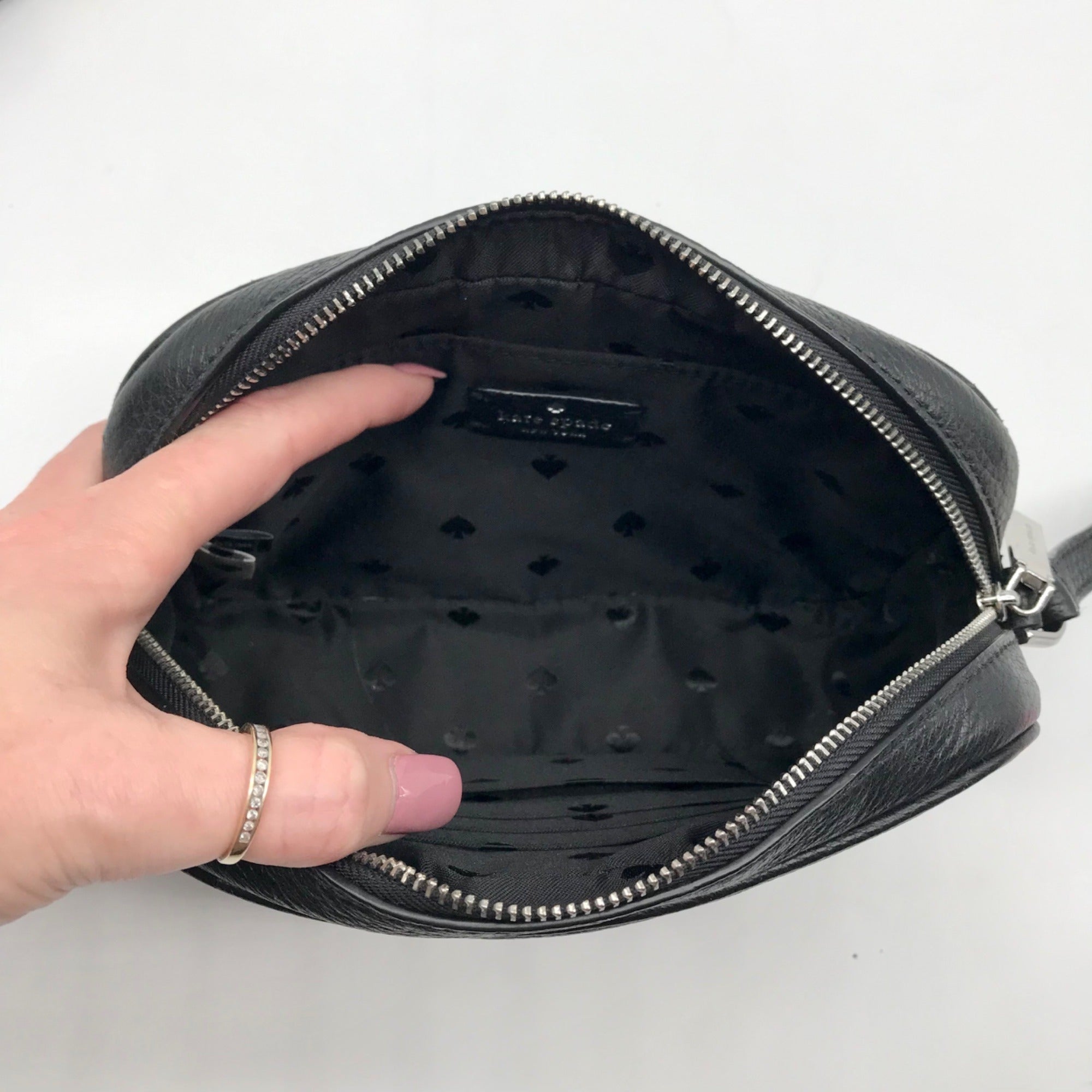 Kate Spade Black Leather Glitter On Mini Camera Crossbody Bag