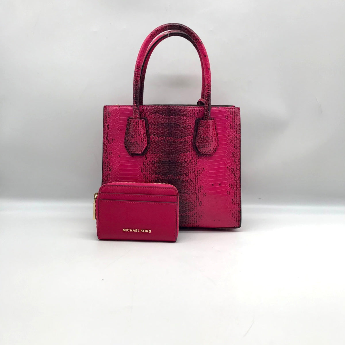 Michael Kors Pink Leather Mercer Snakeskin Crossbody Bag &amp; Wallet