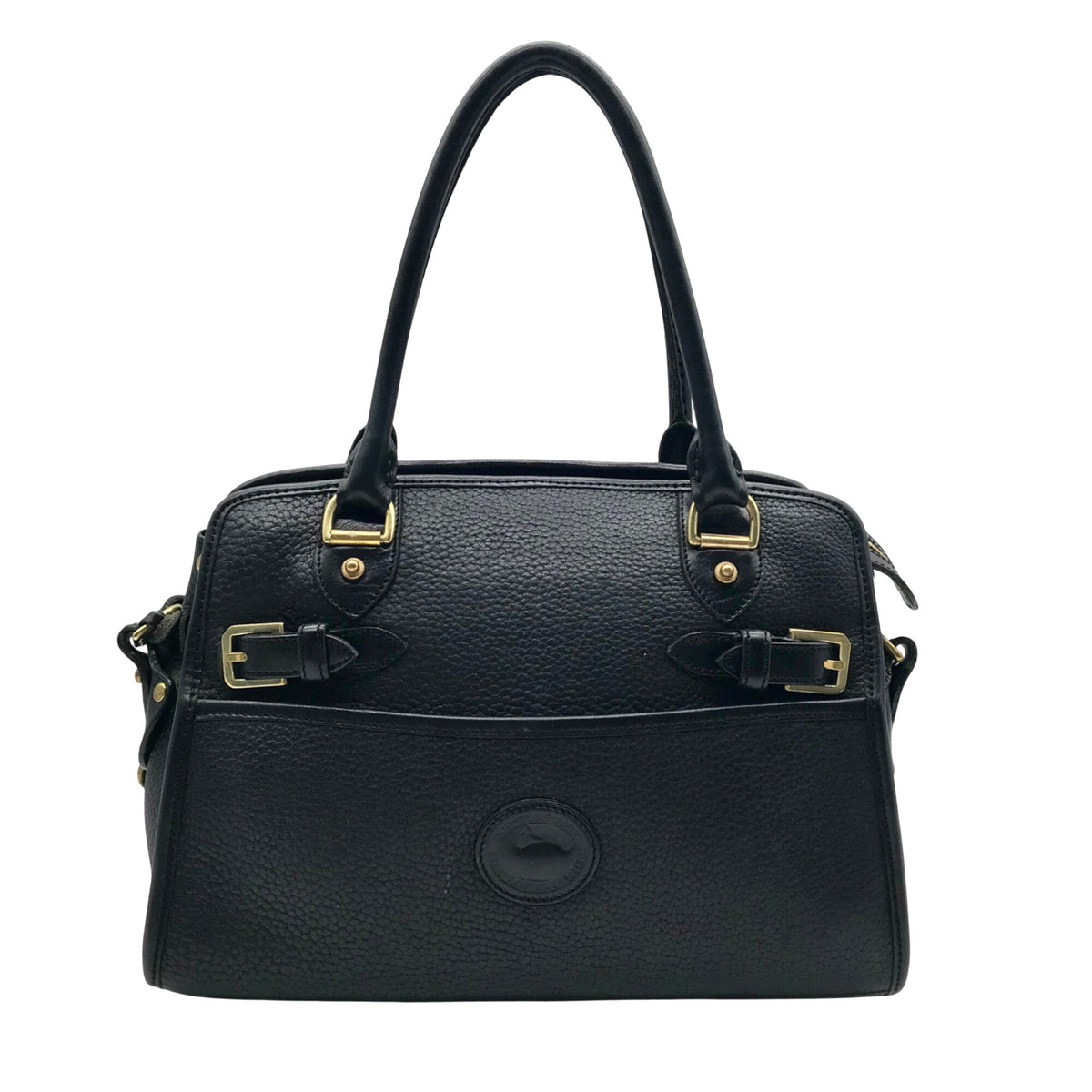 Dooney &amp; Bourke Black Leather P212 Buckle Convertible Satchel Bag