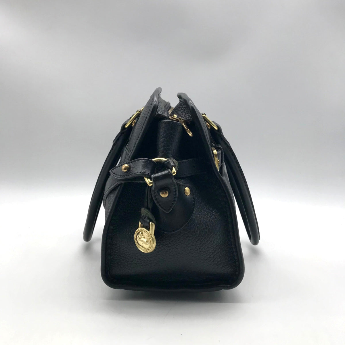 Dooney &amp; Bourke Black Leather P212 Buckle Convertible Satchel Bag