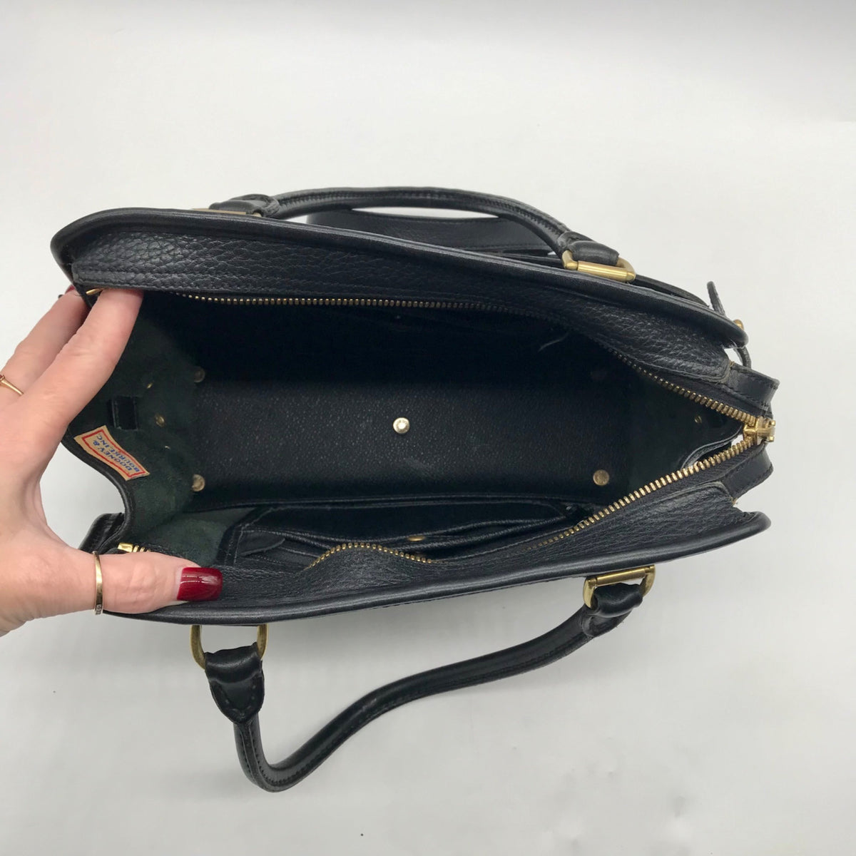 Dooney &amp; Bourke Black Leather P212 Buckle Convertible Satchel Bag
