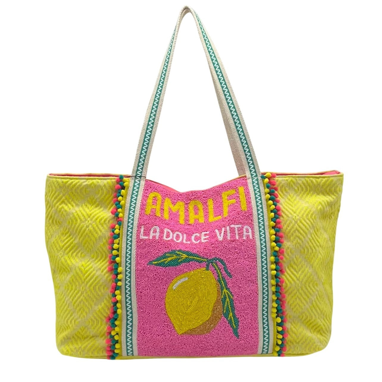 America & Beyond Yellow Amalfi Beaded Tote Bag