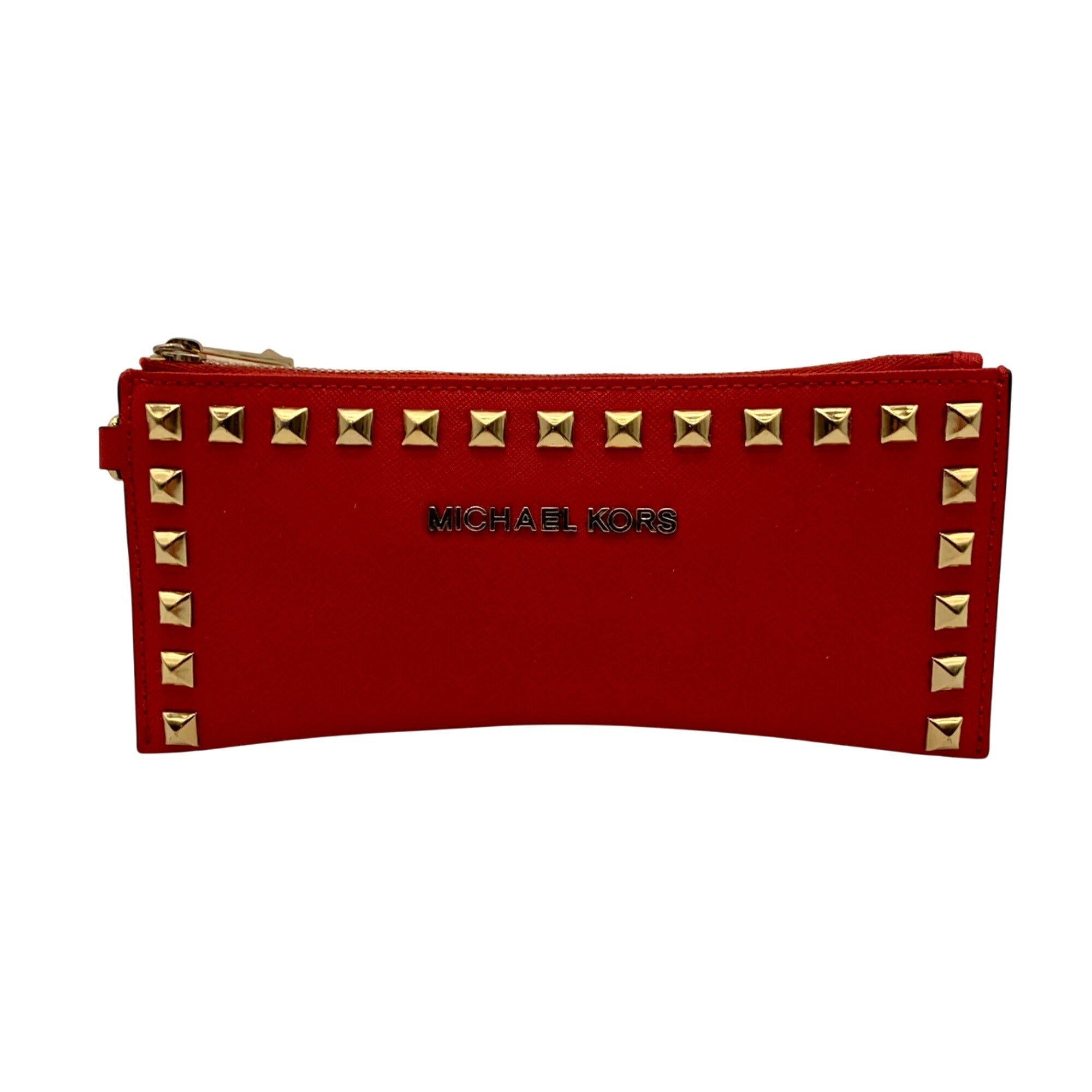 Michael Kors Red Saffiano Leather Selma Stud Wallet