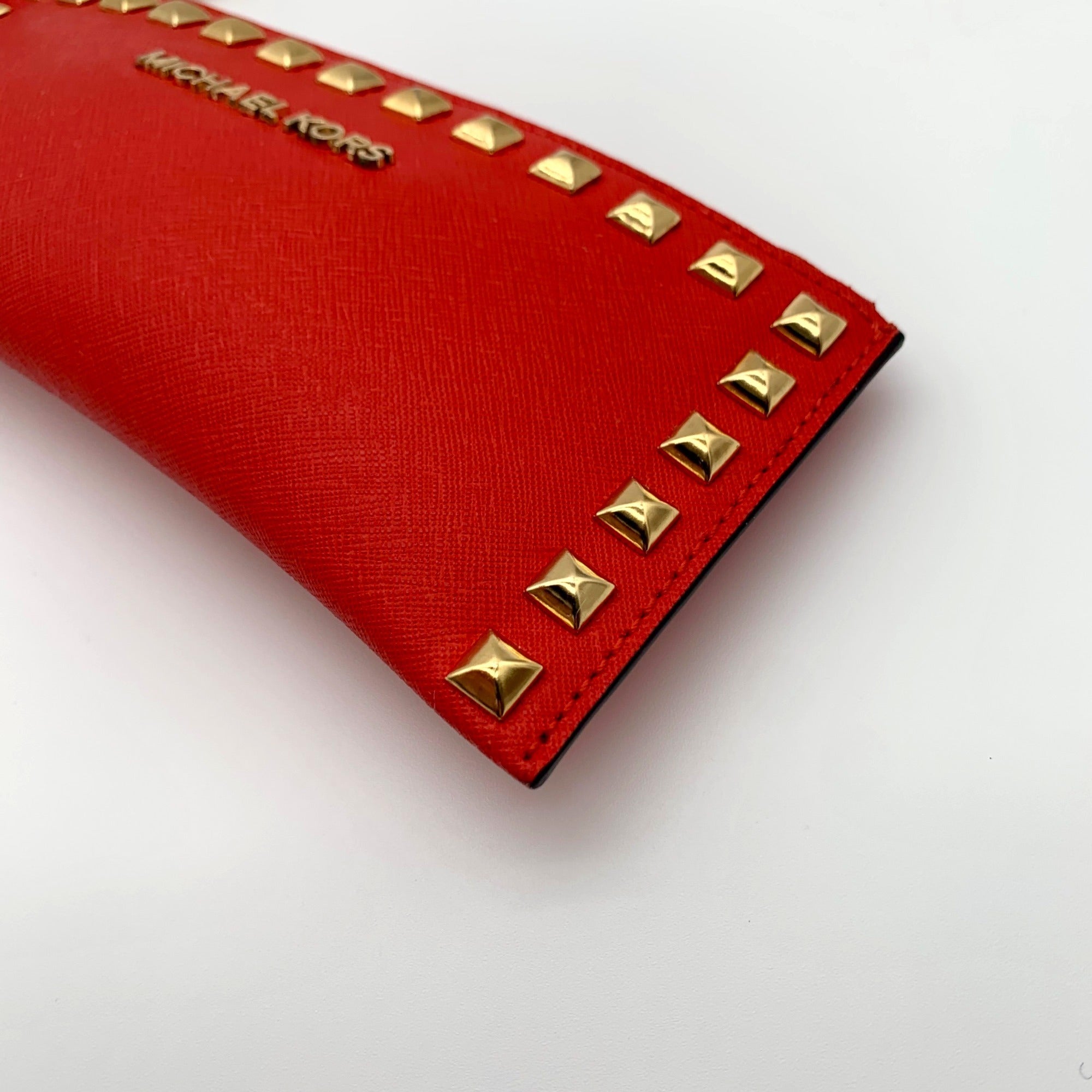 Michael Kors Red Saffiano Leather Selma Stud Wallet