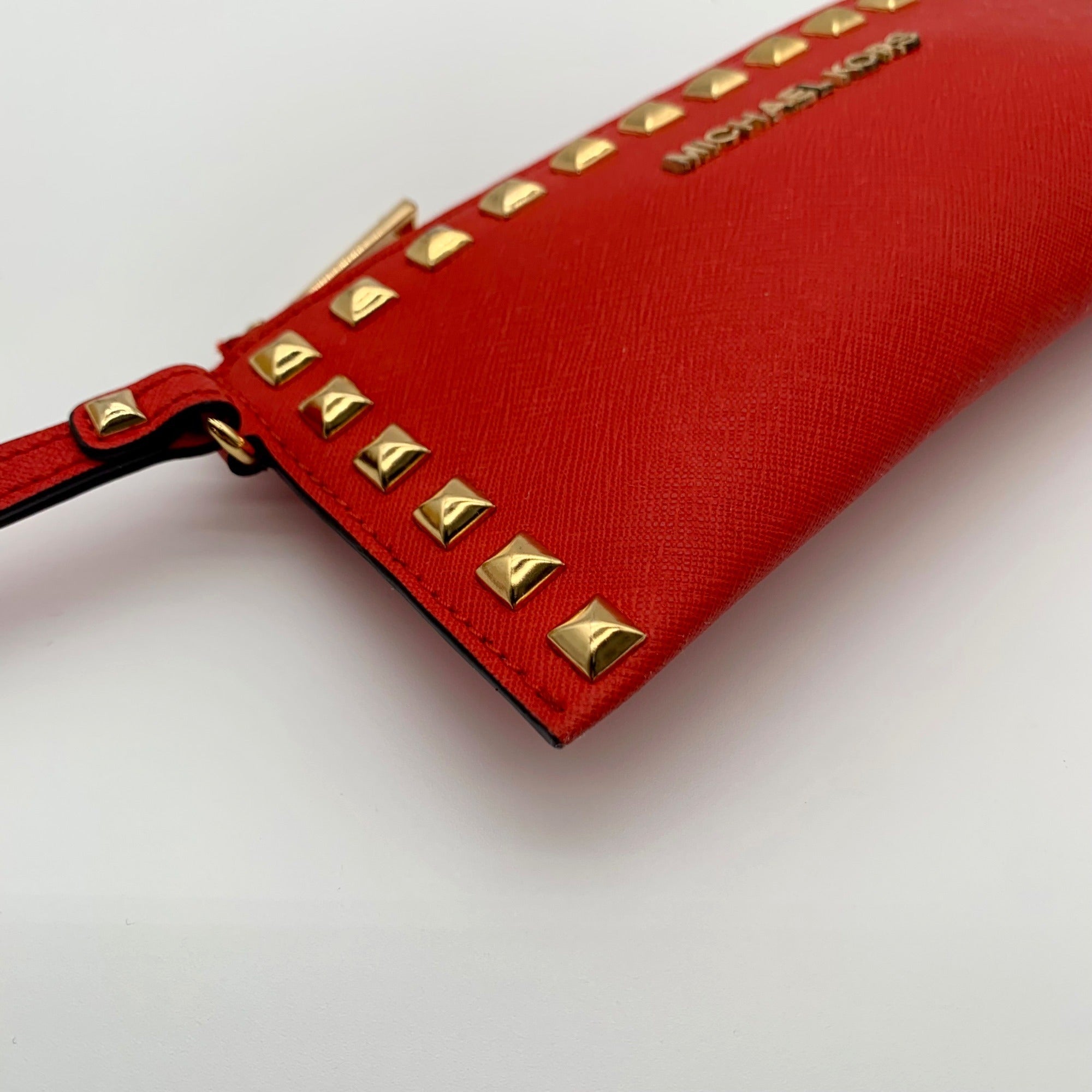 Michael Kors Red Saffiano Leather Selma Stud Wallet