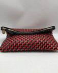 Clare V Red And Black Poppy Woven Zig-Zag Folover Clutch
