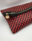 Clare V Red And Black Poppy Woven Zig-Zag Folover Clutch