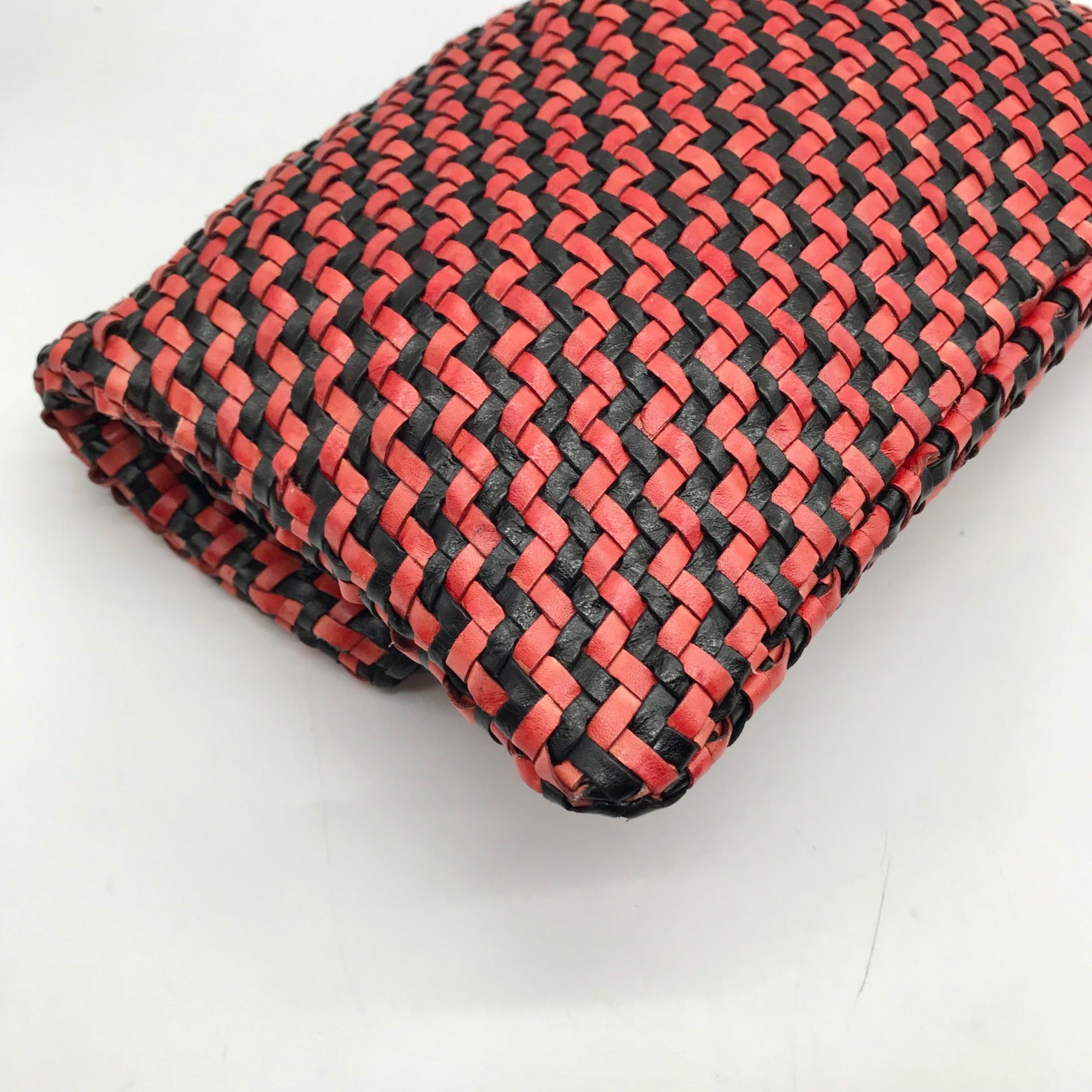Clare V Red And Black Poppy Woven Zig-Zag Folover Clutch