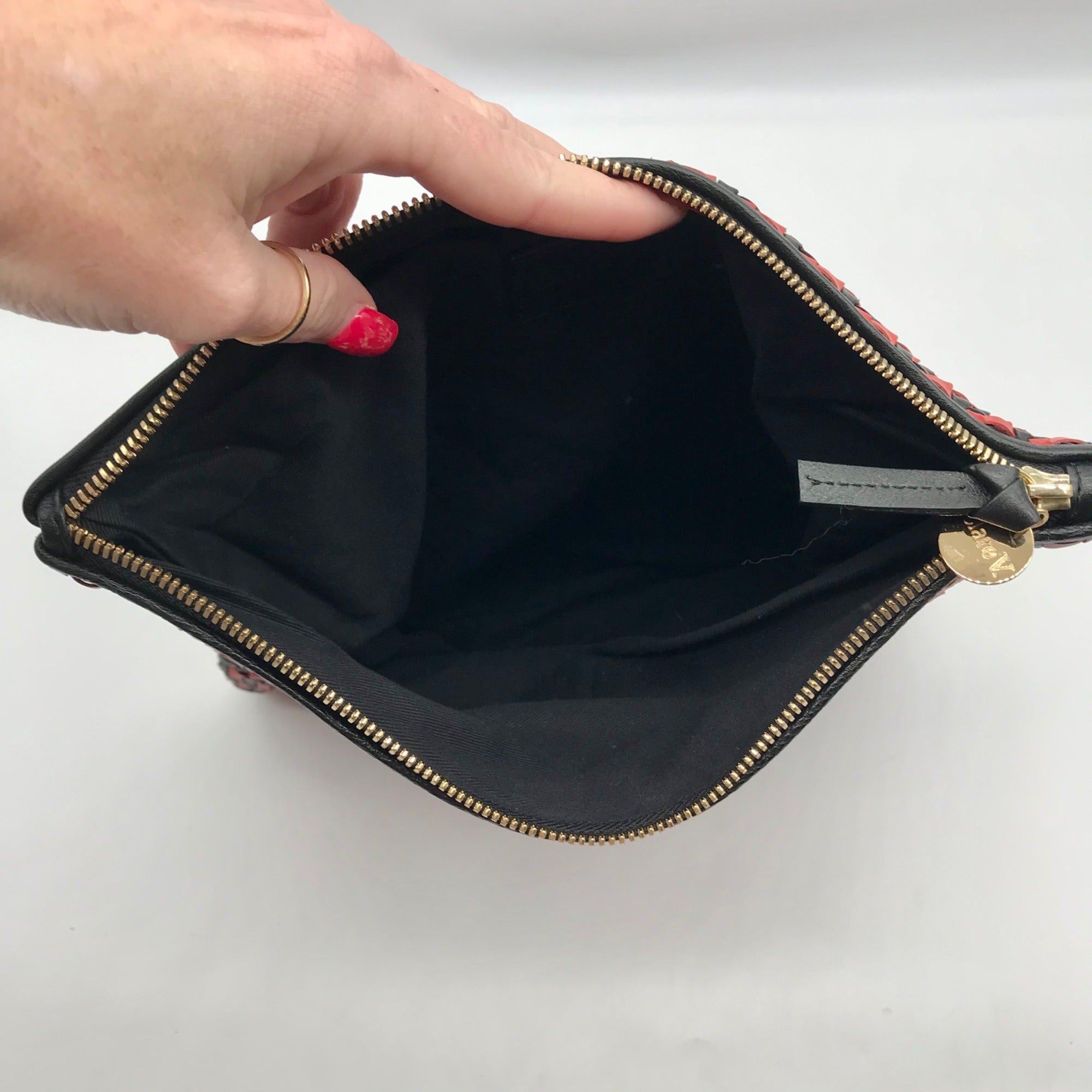 Clare V Red And Black Poppy Woven Zig-Zag Folover Clutch