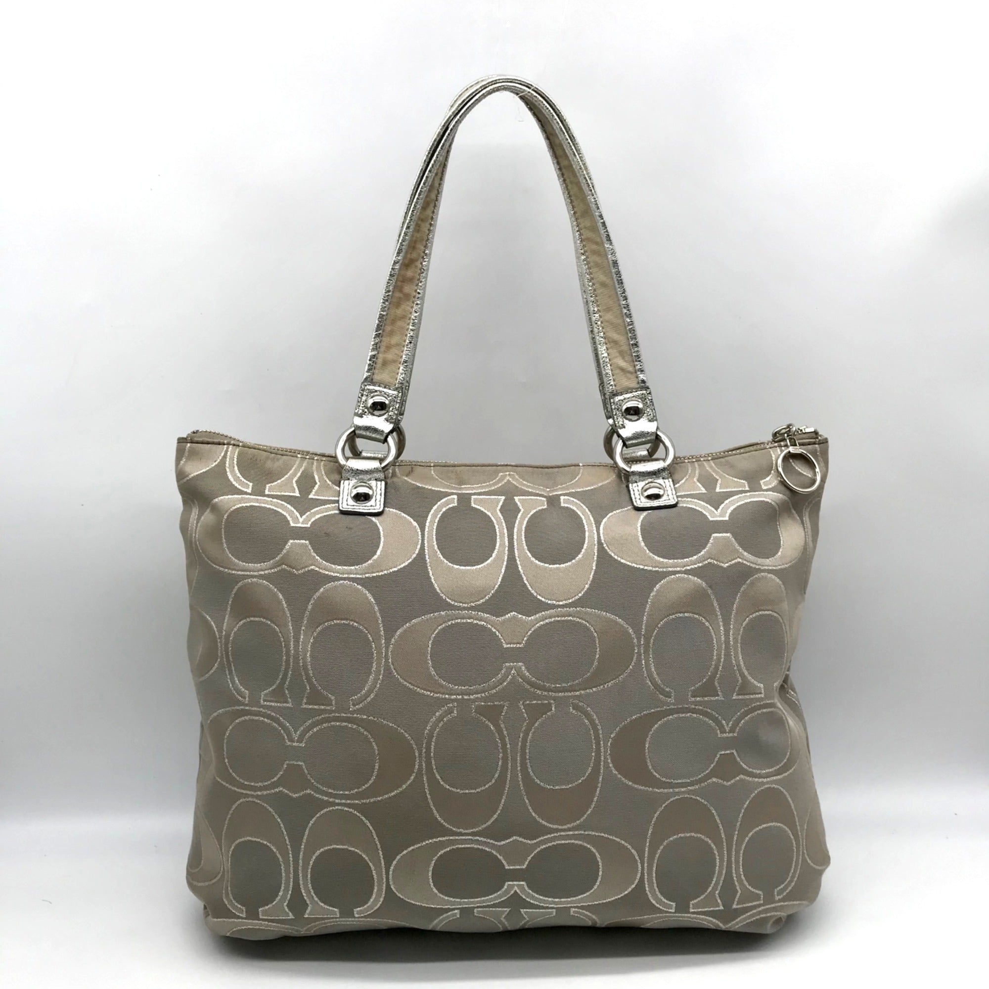 Coach Gray Monogram Canvas Poppy Metallic Glam Tote 15389
