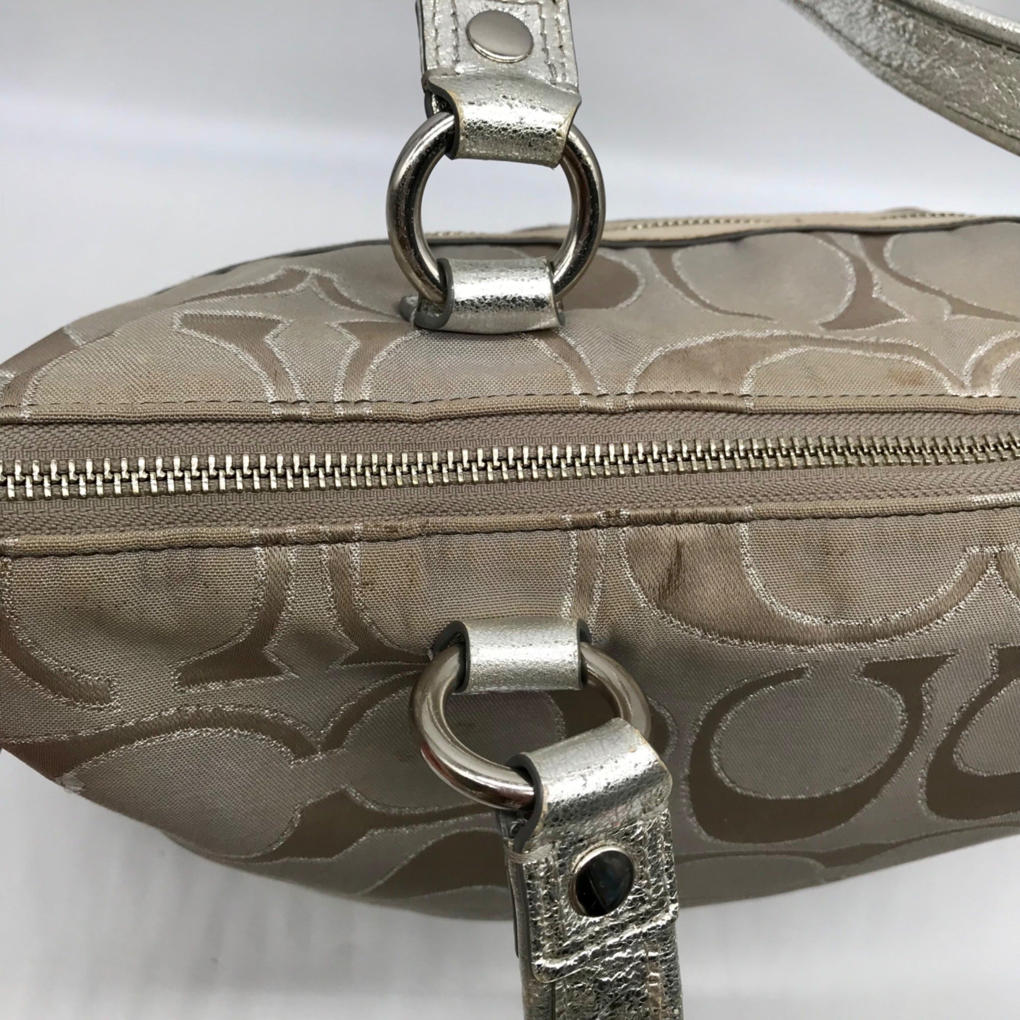 Coach Gray Monogram Canvas Poppy Metallic Glam Tote 15389