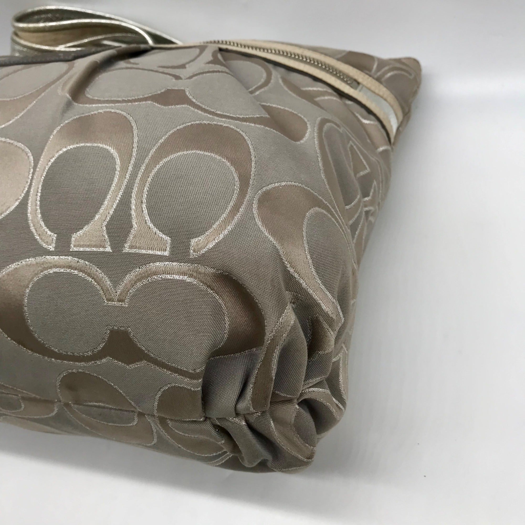 Coach Gray Monogram Canvas Poppy Metallic Glam Tote 15389