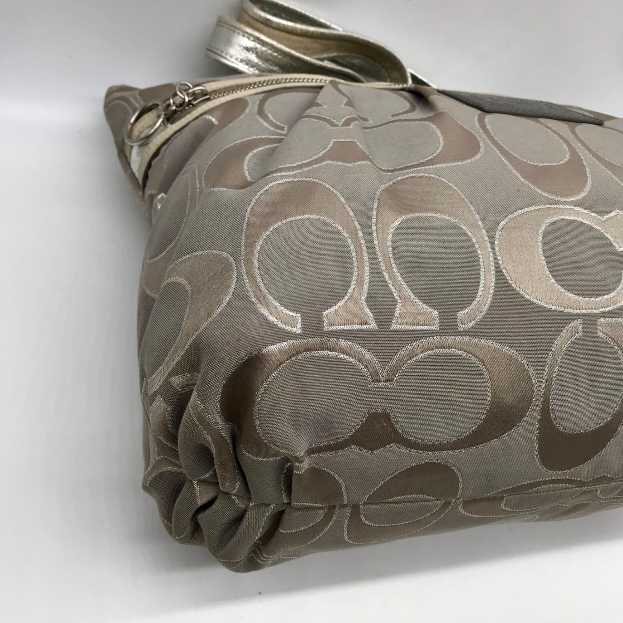 Coach Gray Monogram Canvas Poppy Metallic Glam Tote 15389