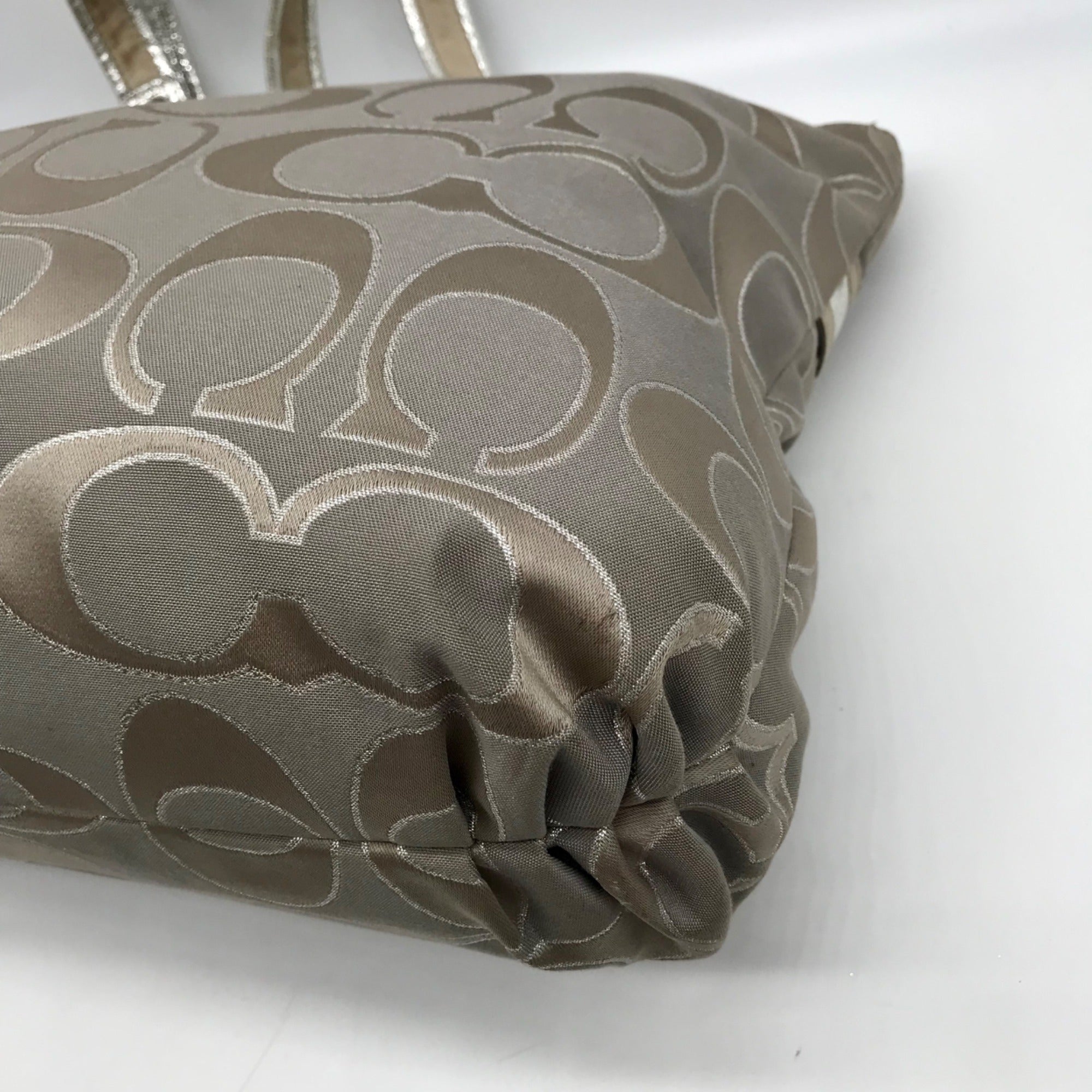Coach Gray Monogram Canvas Poppy Metallic Glam Tote 15389