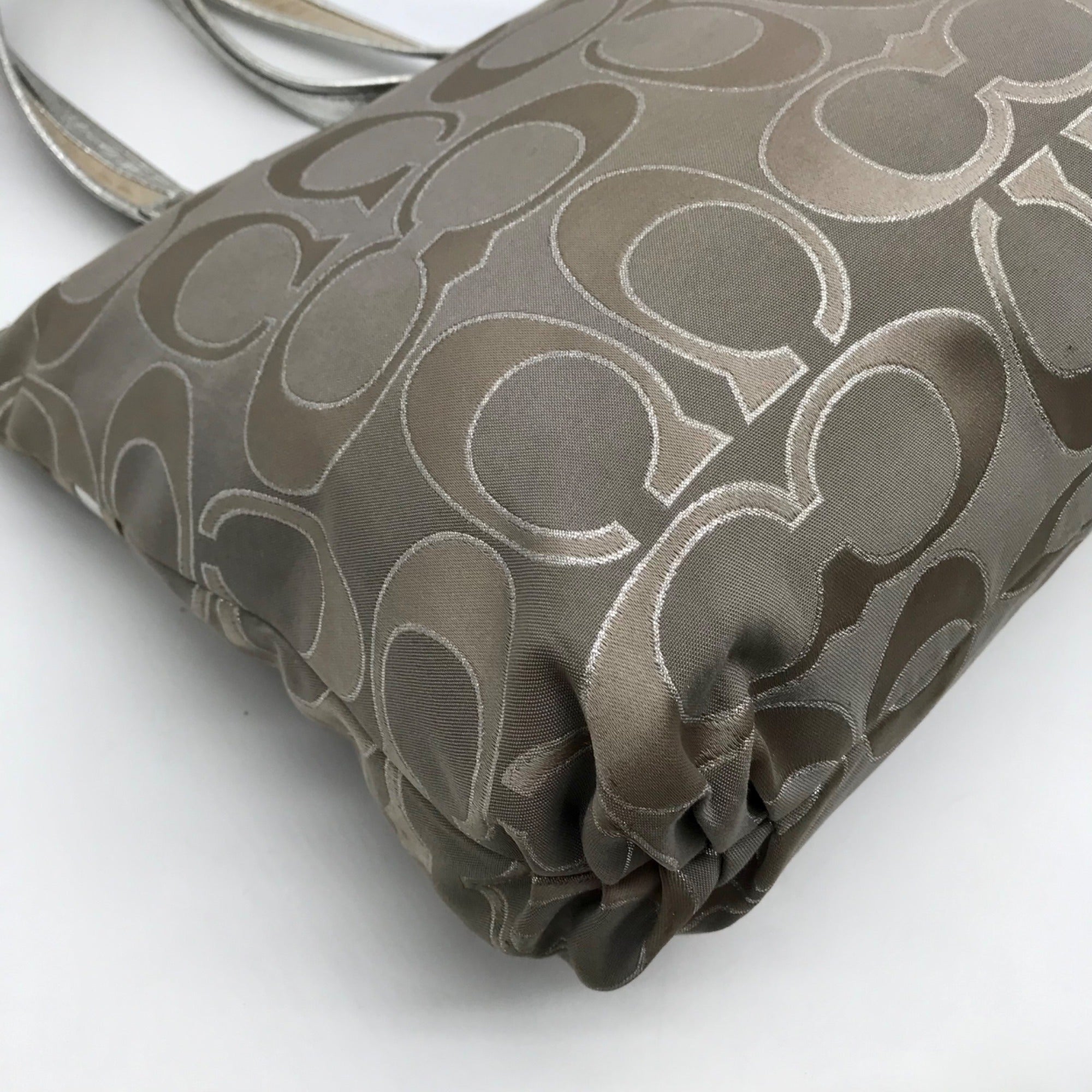 Coach Gray Monogram Canvas Poppy Metallic Glam Tote 15389