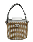 Guess White and Wicker Woven Basket Style Crossbody Bag