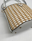 Guess White and Wicker Woven Basket Style Crossbody Bag