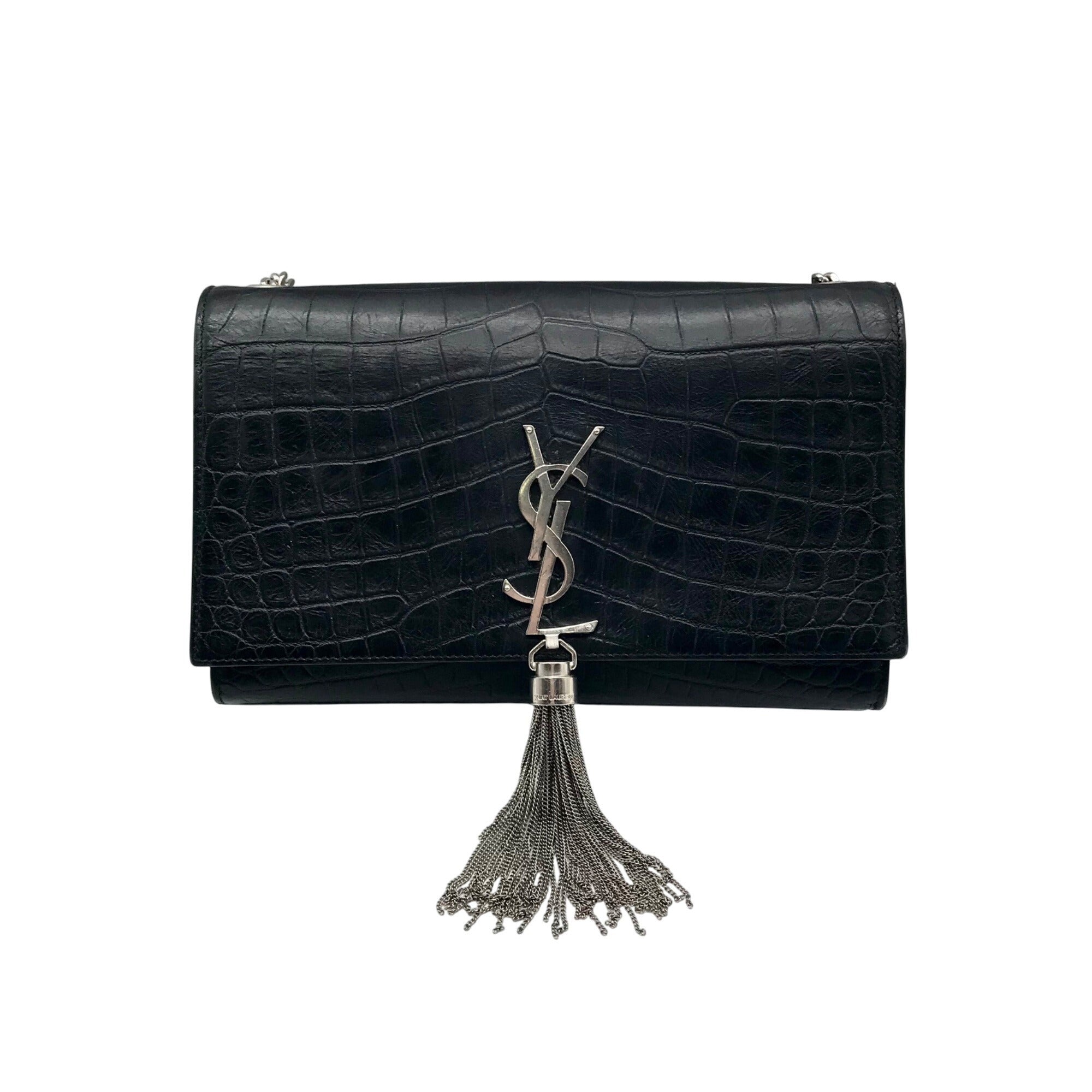 Yves Saint Laurent Black Croc Embossed Leather Kate Shoulder Bag
