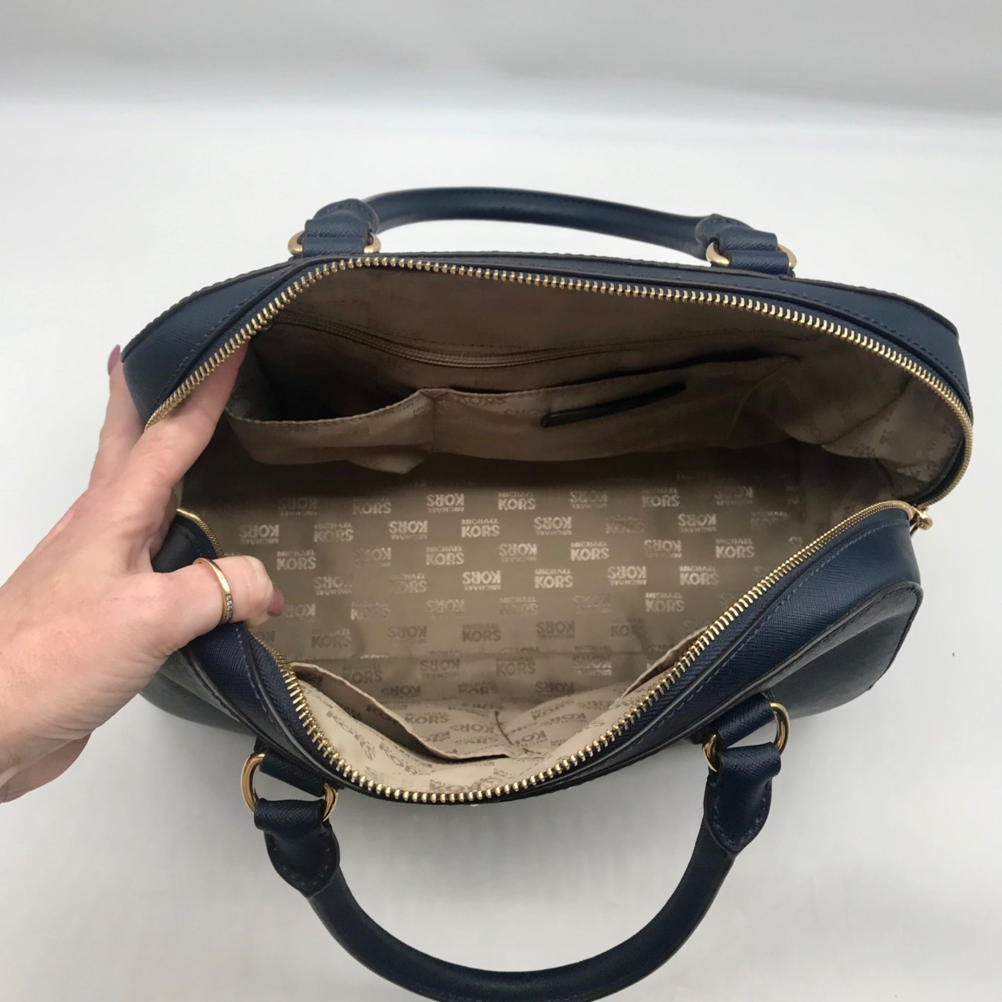 Michael Kors Navy Blue Large Dome Satchel Handbag