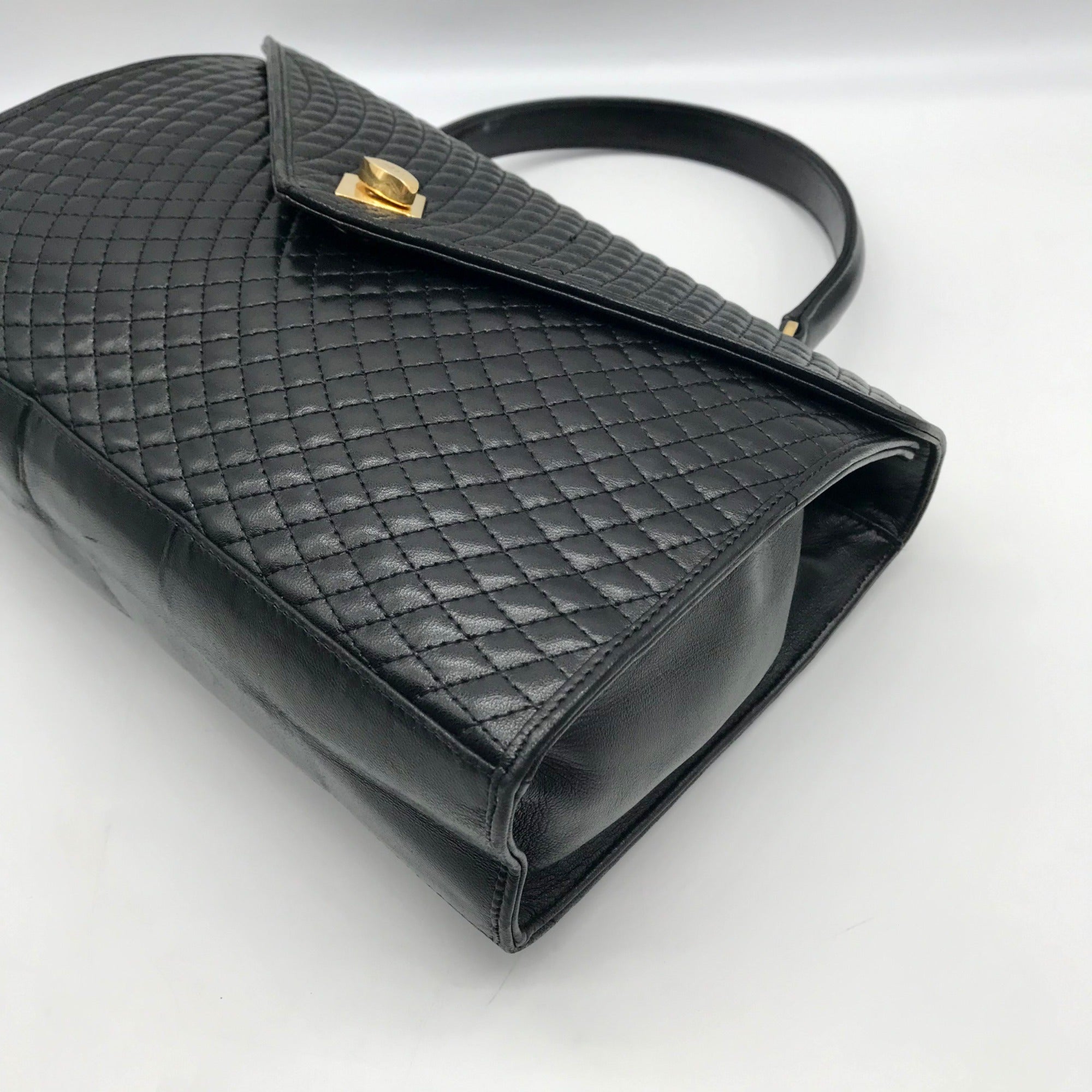 Bally Black Quilted Leather Top Handle Handbag