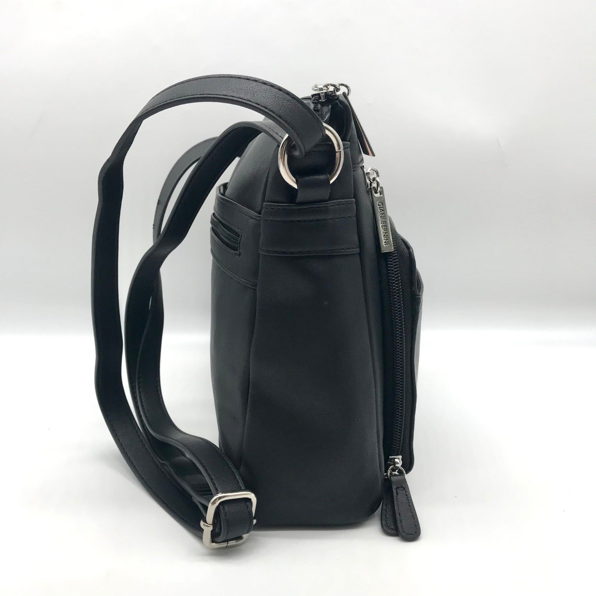 Giani Bernini Black Nappa Leather Front Zip Crossbody