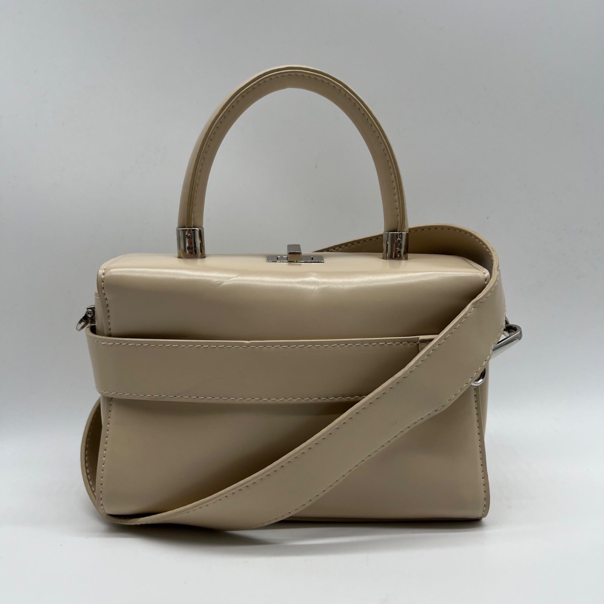 MMS Brand Cream Leather Top-Handle Bag