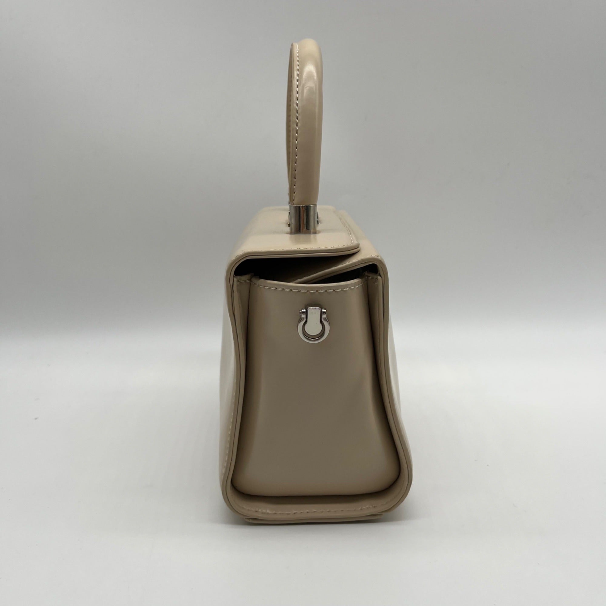 MMS Brand Cream Leather Top-Handle Bag