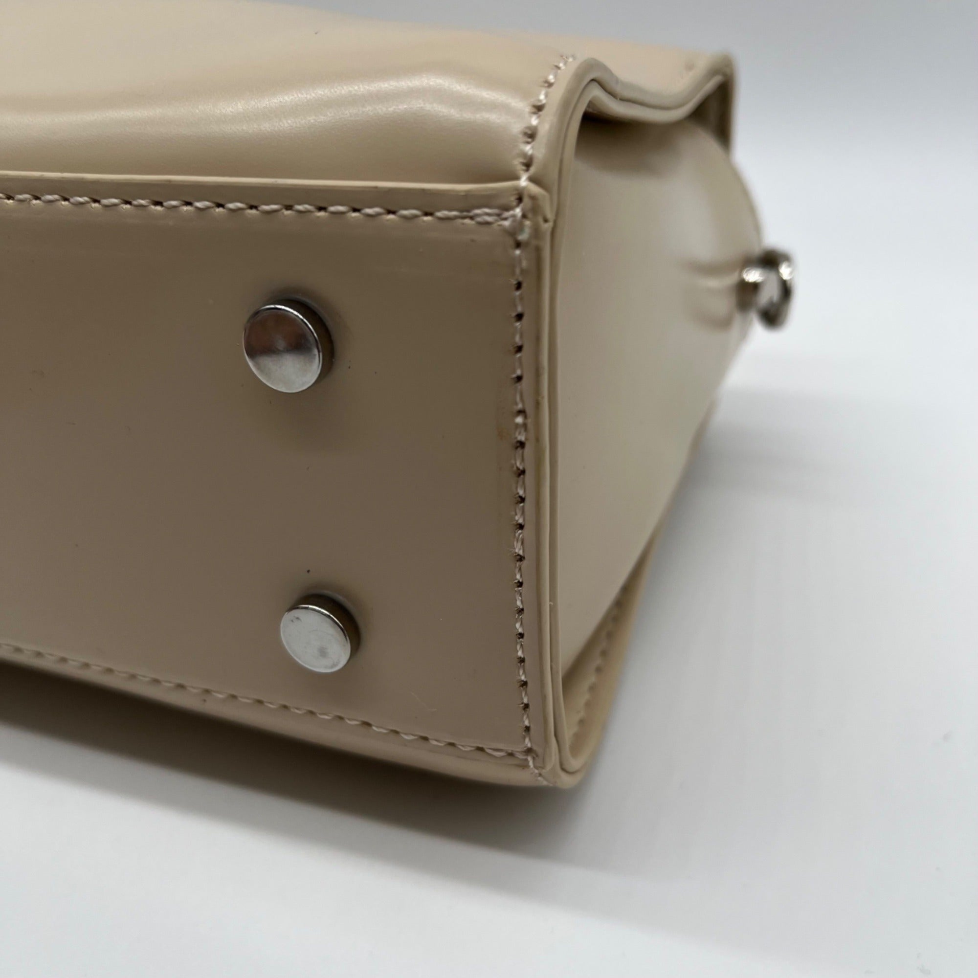 MMS Brand Cream Leather Top-Handle Bag