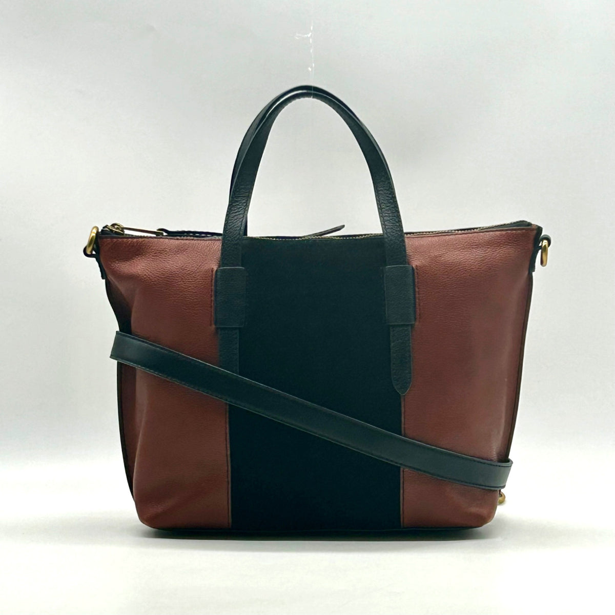 Fossil Brown And Black Pebbled Leather Convertible Satchel