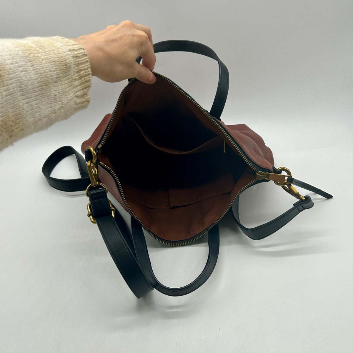 Fossil Brown And Black Pebbled Leather Convertible Satchel