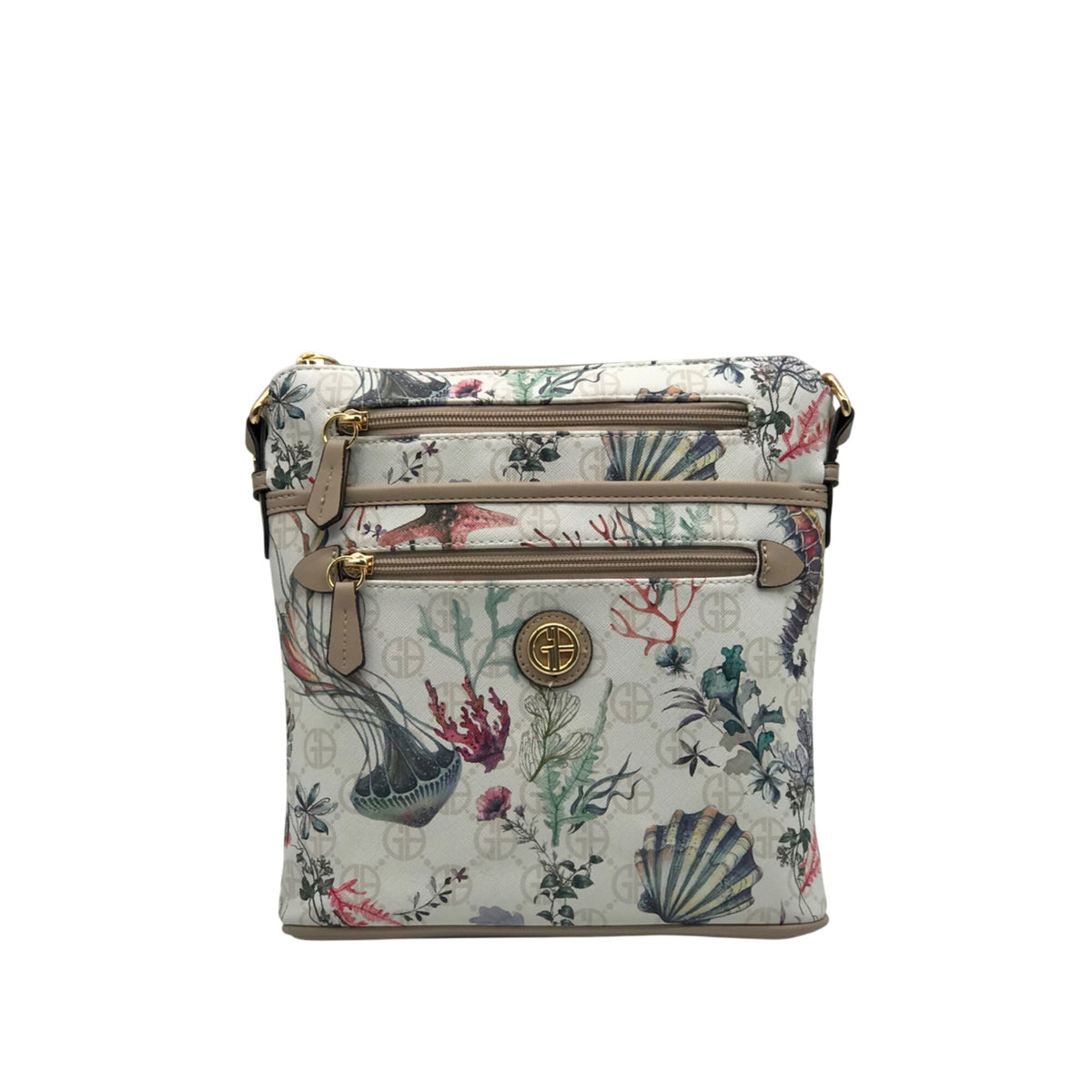 Giani Bernini Cream Floral And Sea Signature Faux Leather Crossbody